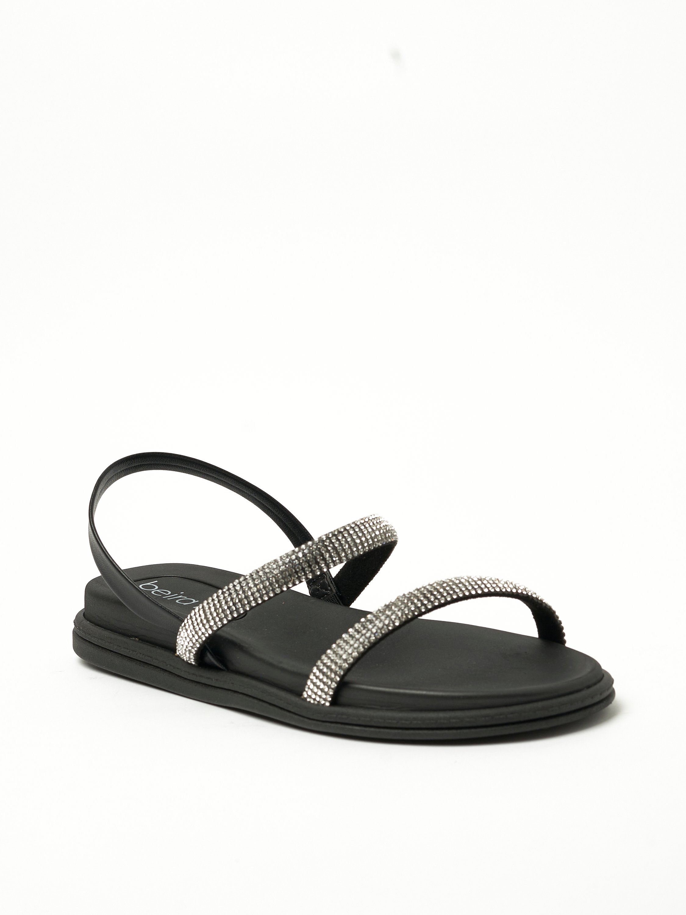 Black Rhinestone Slip-On Flat Sandals