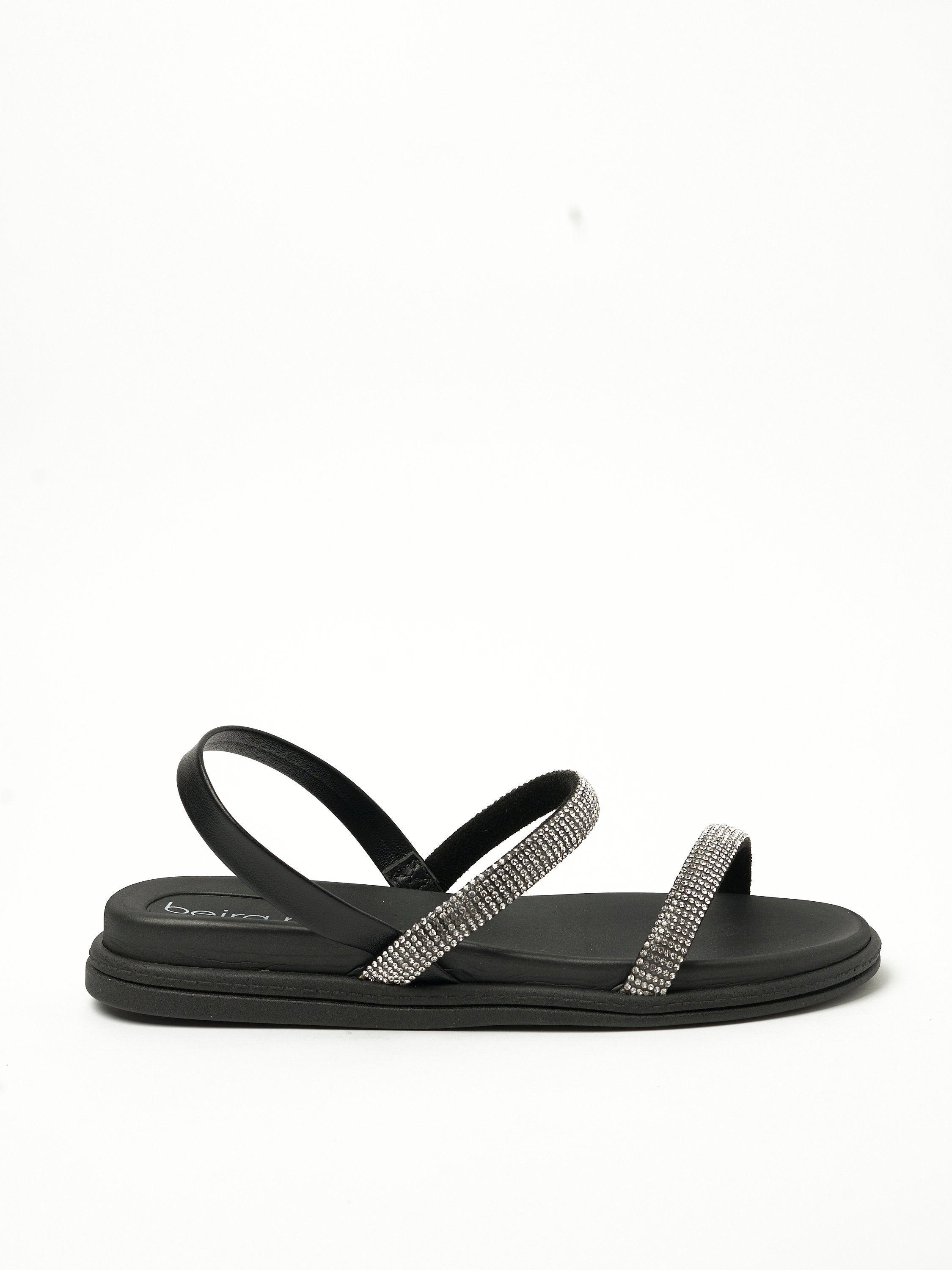 Black Rhinestone Slip-On Flat Sandals