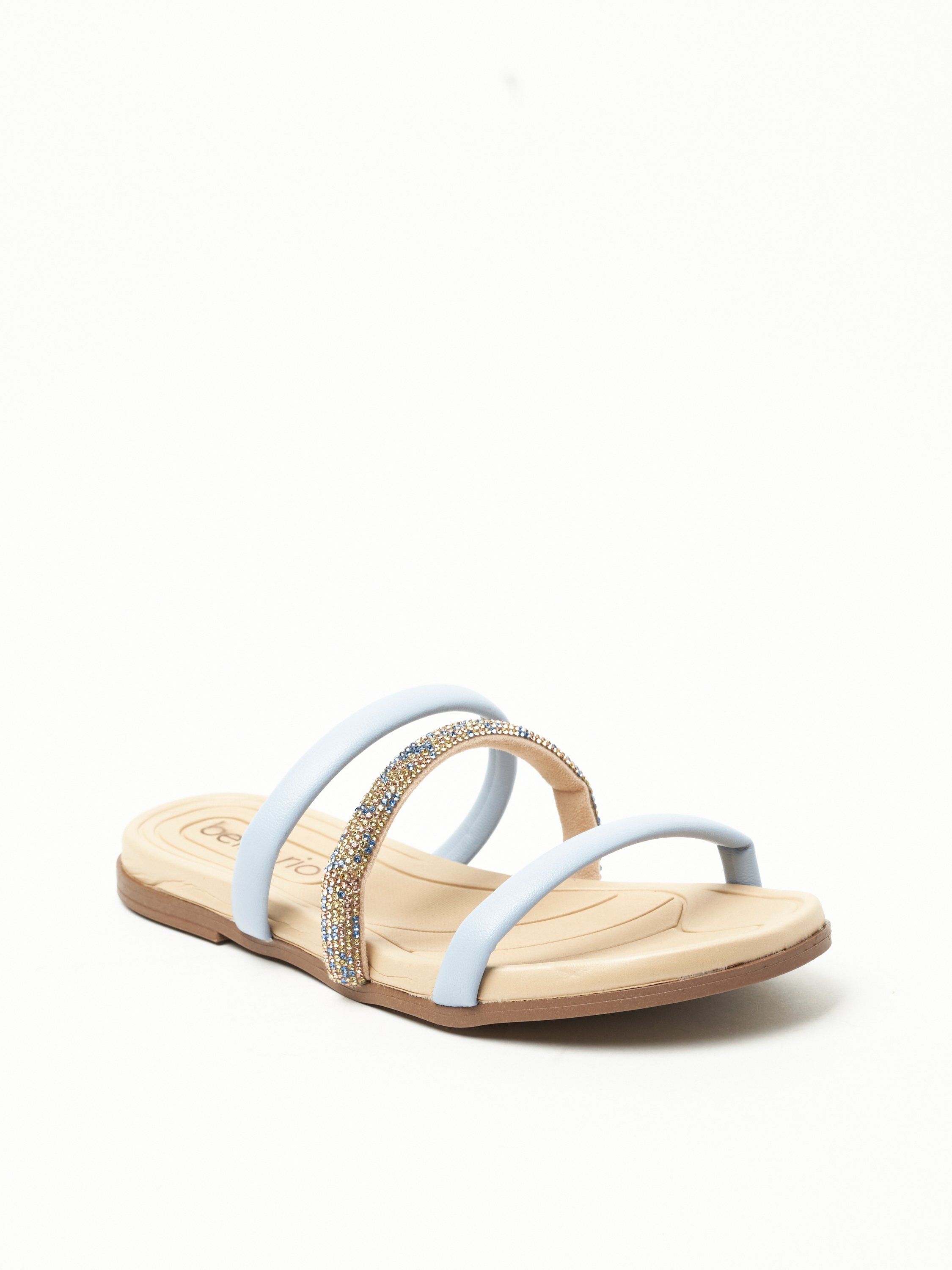 Cream Embellished Strap Flat Sandals