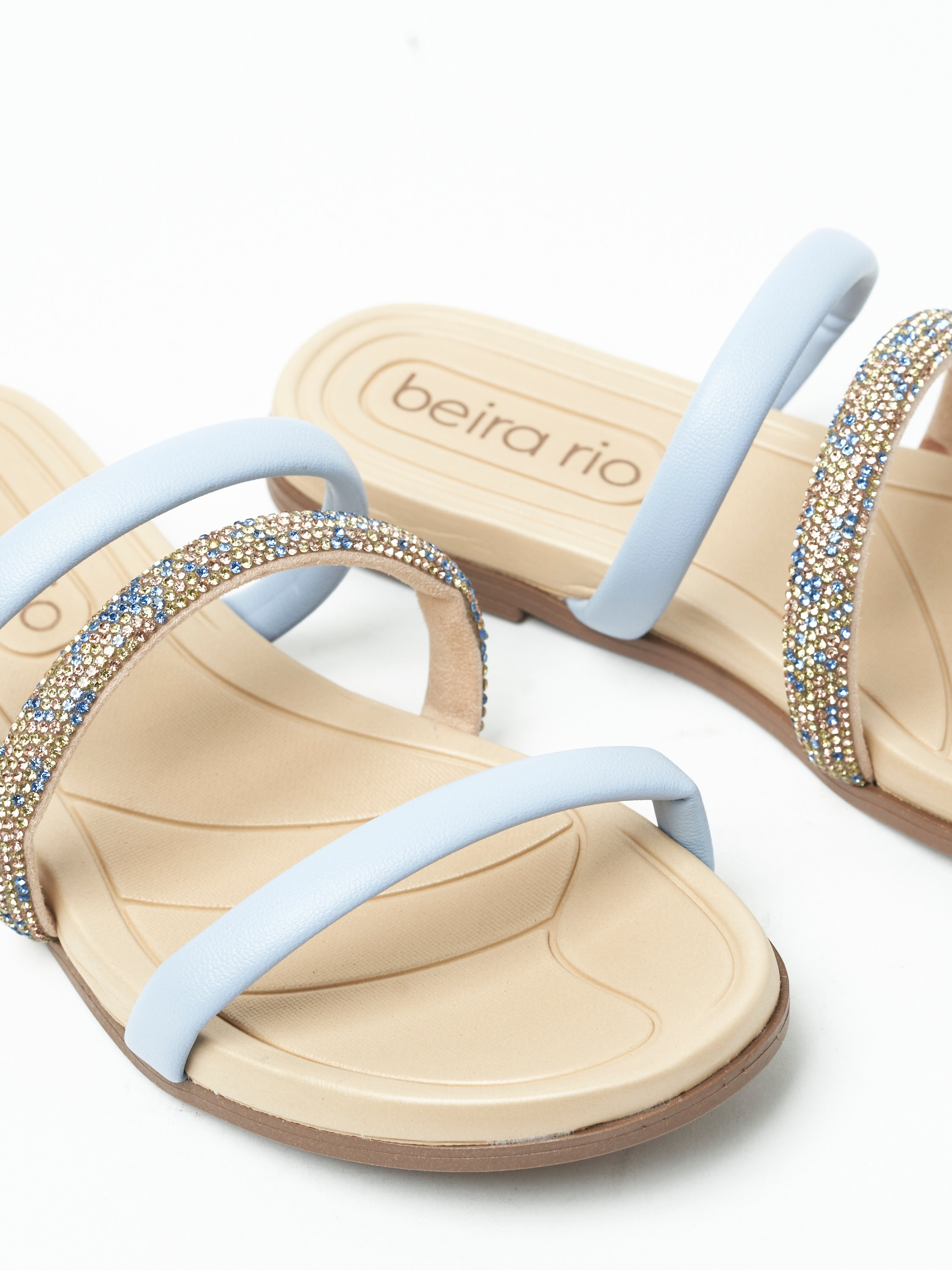 Cream Embellished Strap Flat Sandals