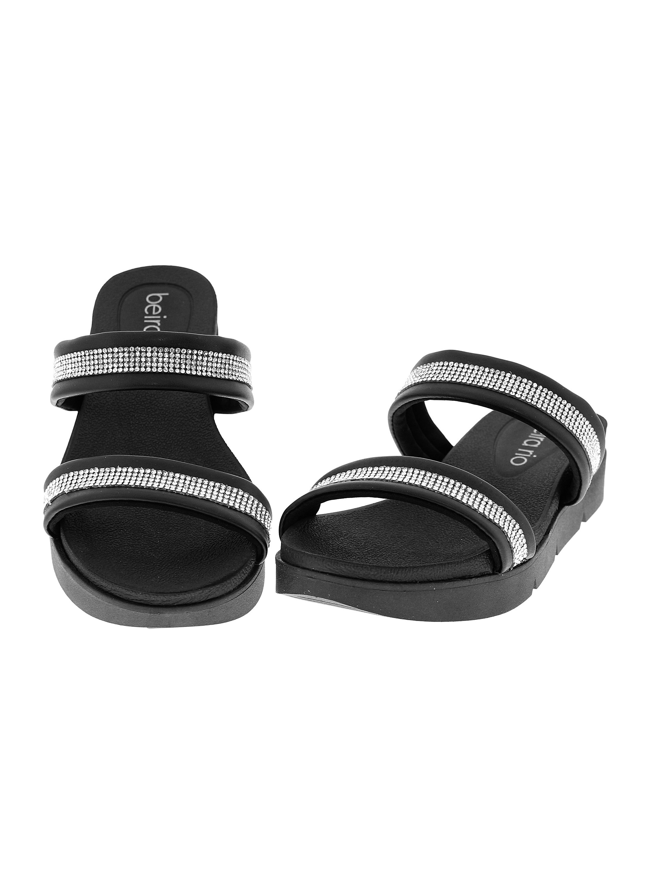 Black Embellished Slip-On Flat Sandals