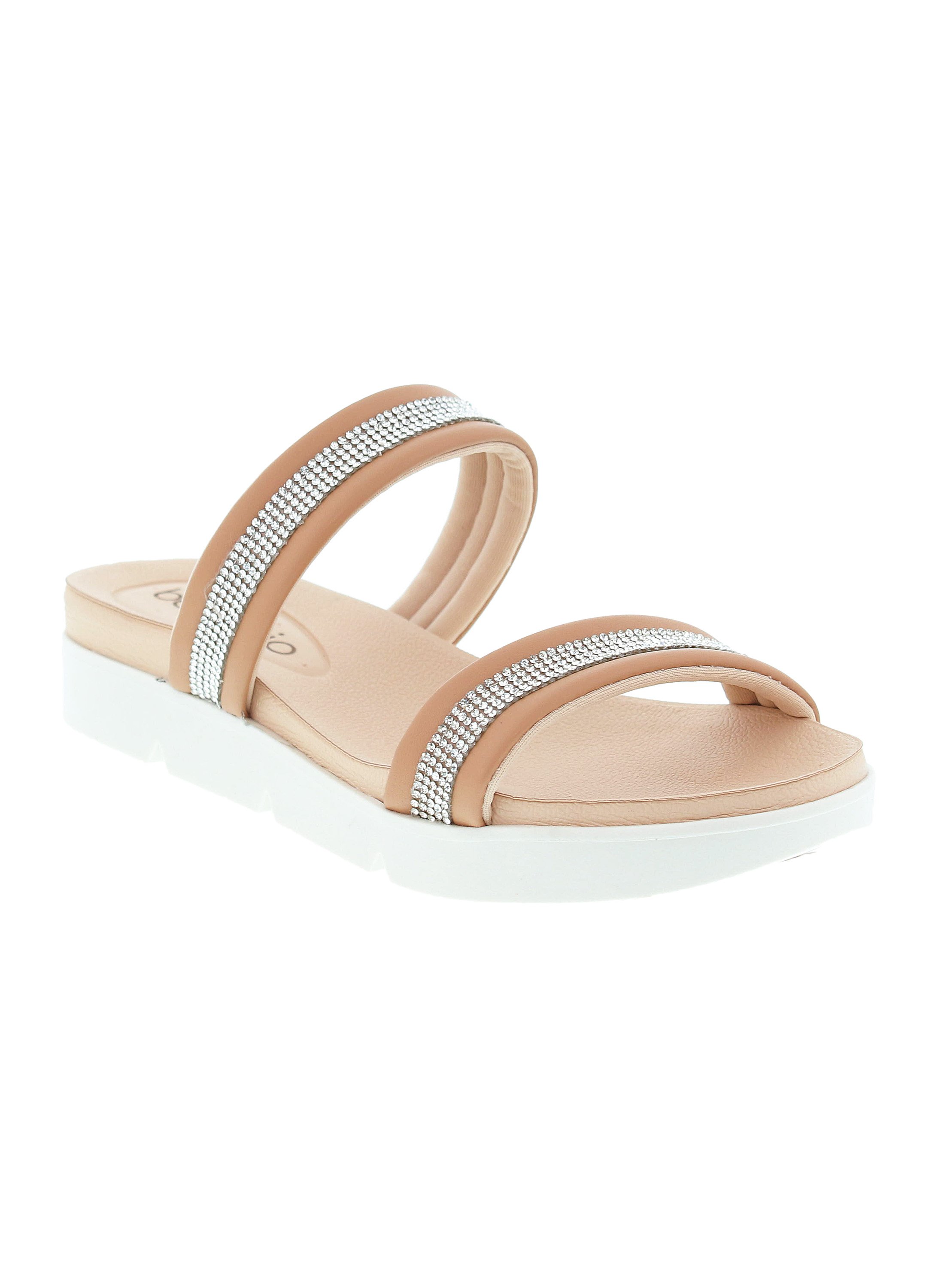 Nude Embellished Slip-On Sandals
