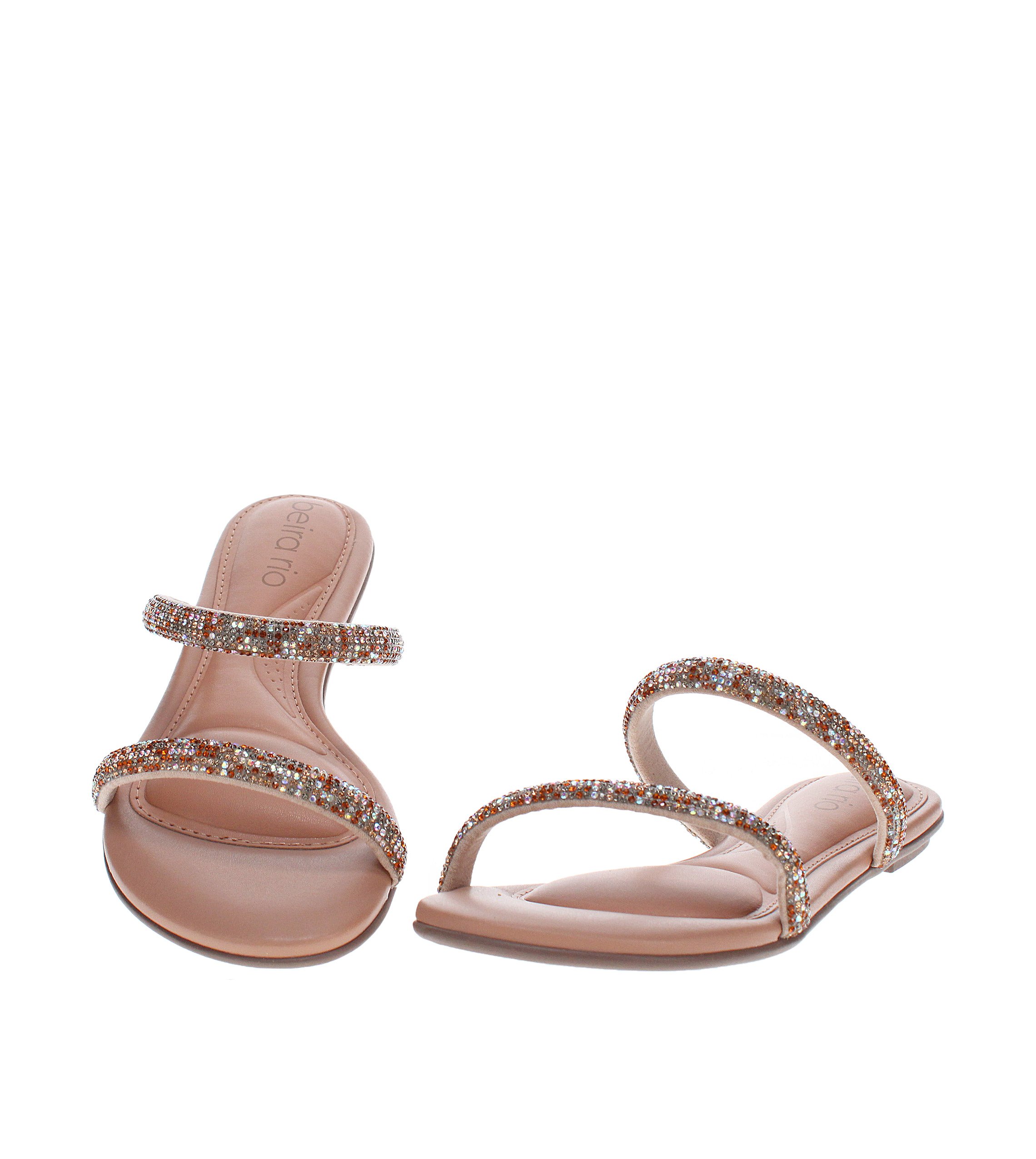 Cream Slip-On Sandals with Rhinestone Straps