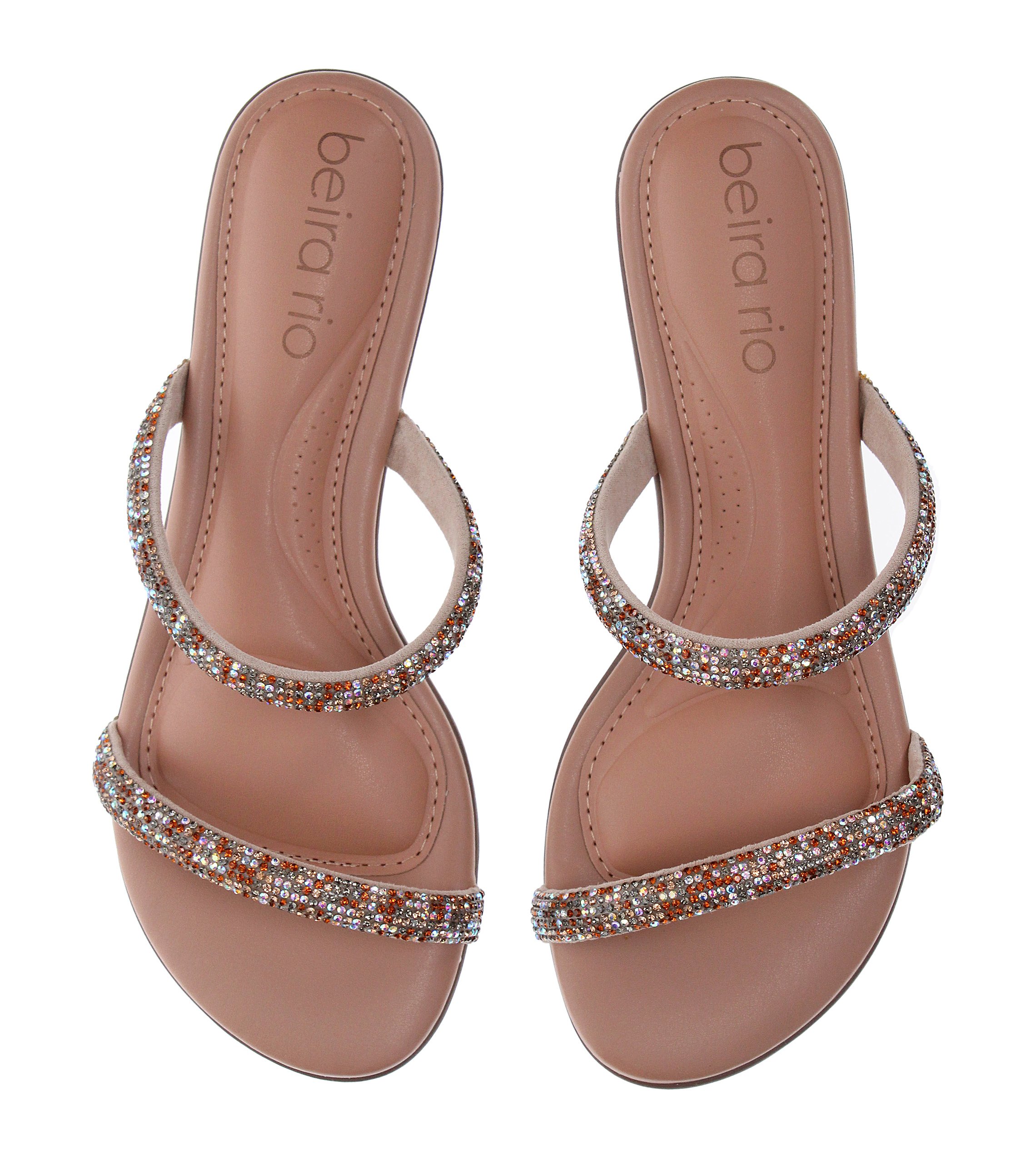 Cream Slip-On Sandals with Rhinestone Straps