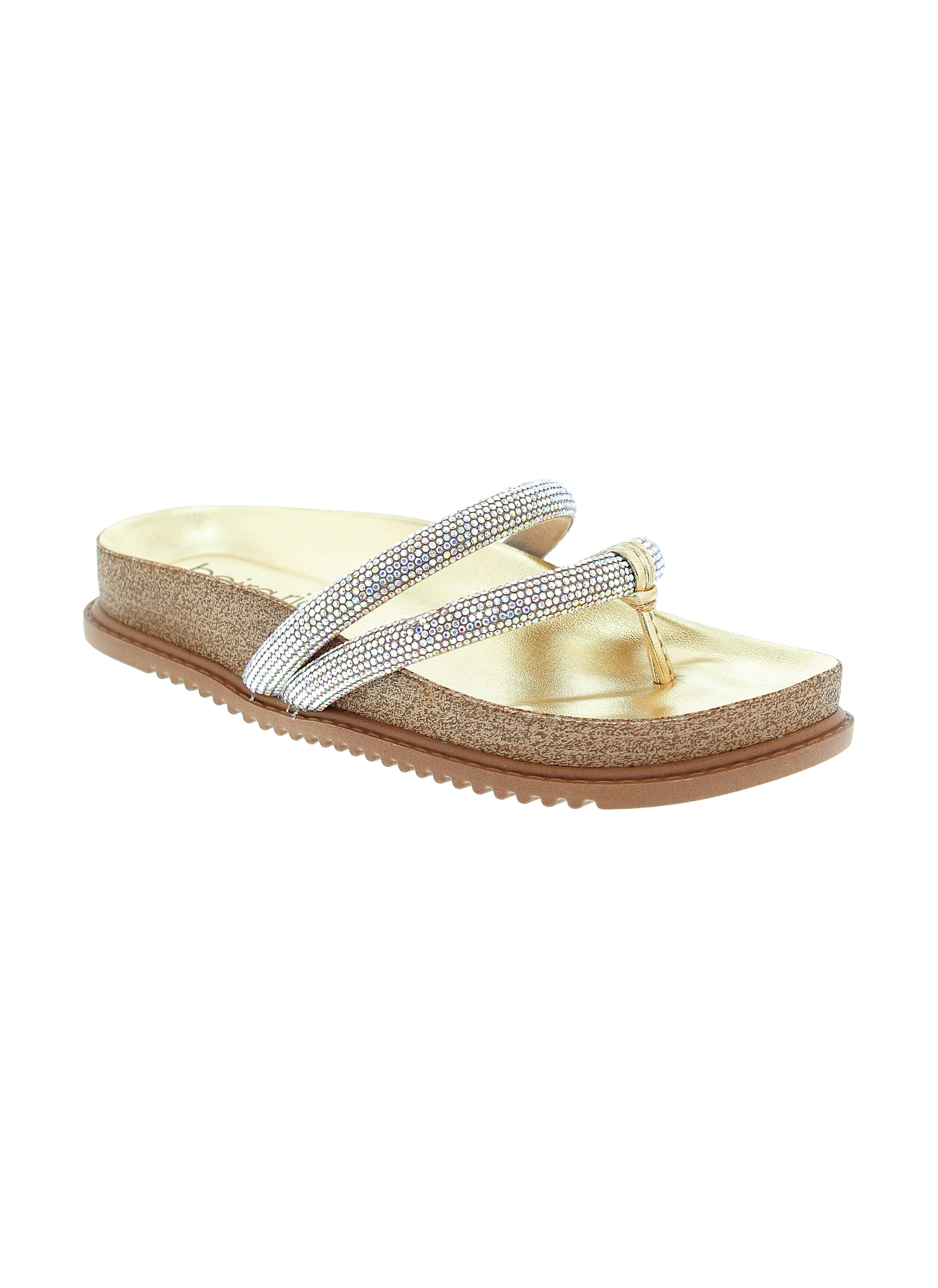 Sparkling Gold Embellished Slip-On Flat Sandals
