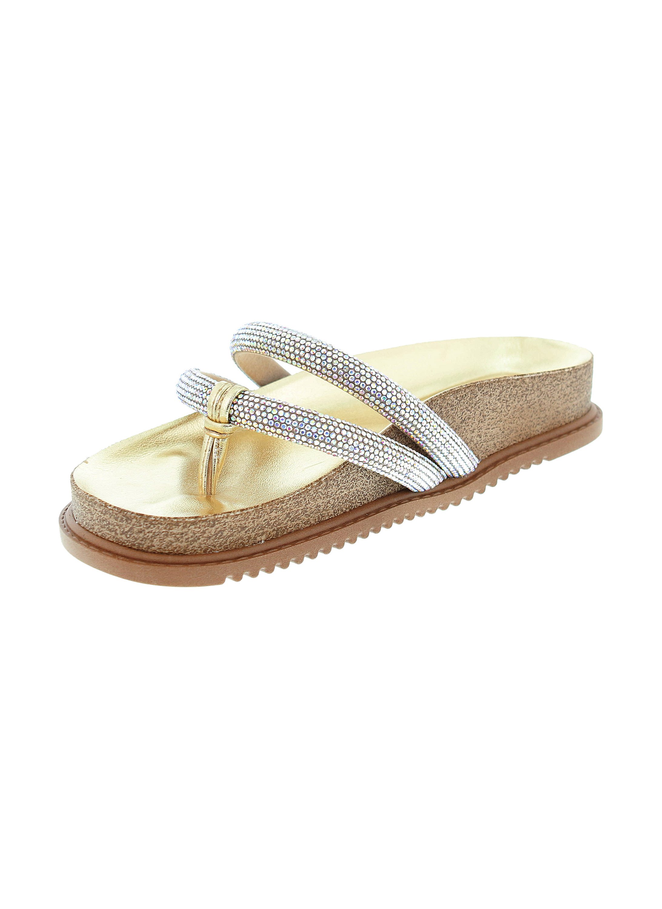Sparkling Gold Embellished Slip-On Flat Sandals