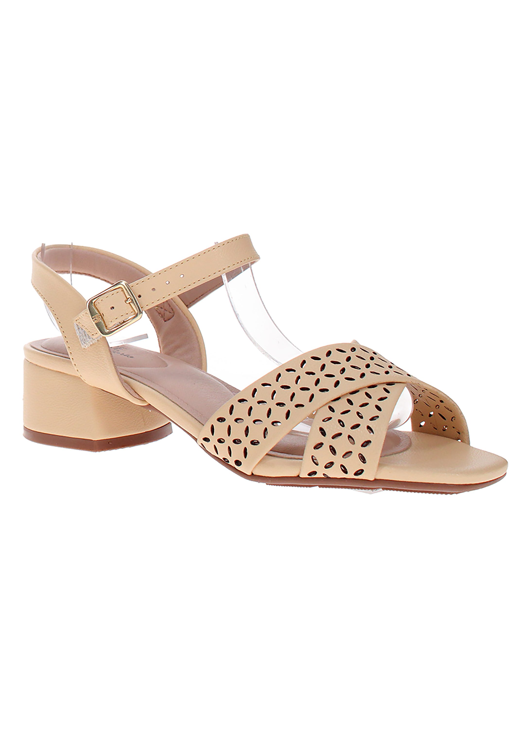 Beige Ankle Strap Sandals with Laser Cut Detail