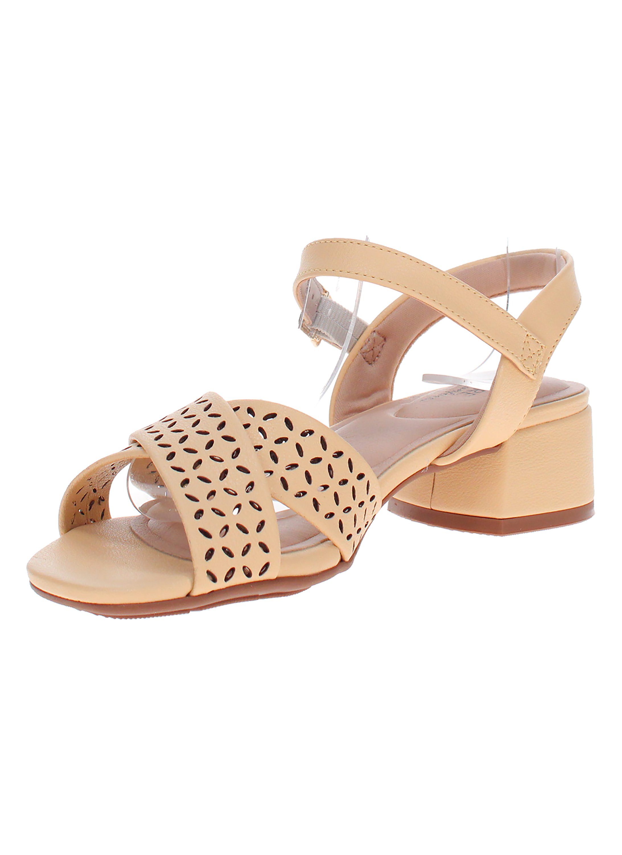 Beige Ankle Strap Sandals with Laser Cut Detail