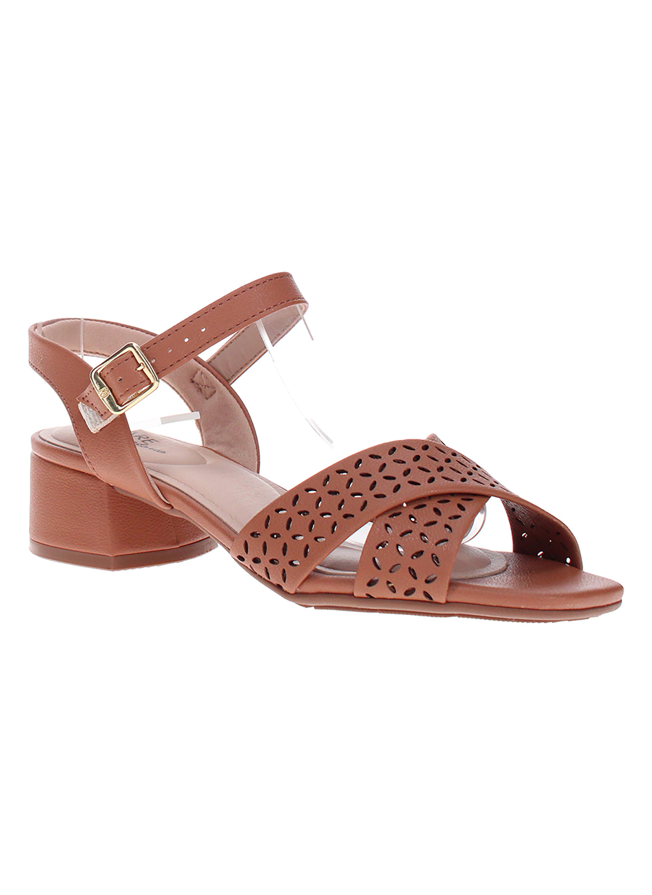 Brown Ankle Strap Sandals with Laser Cut Detail