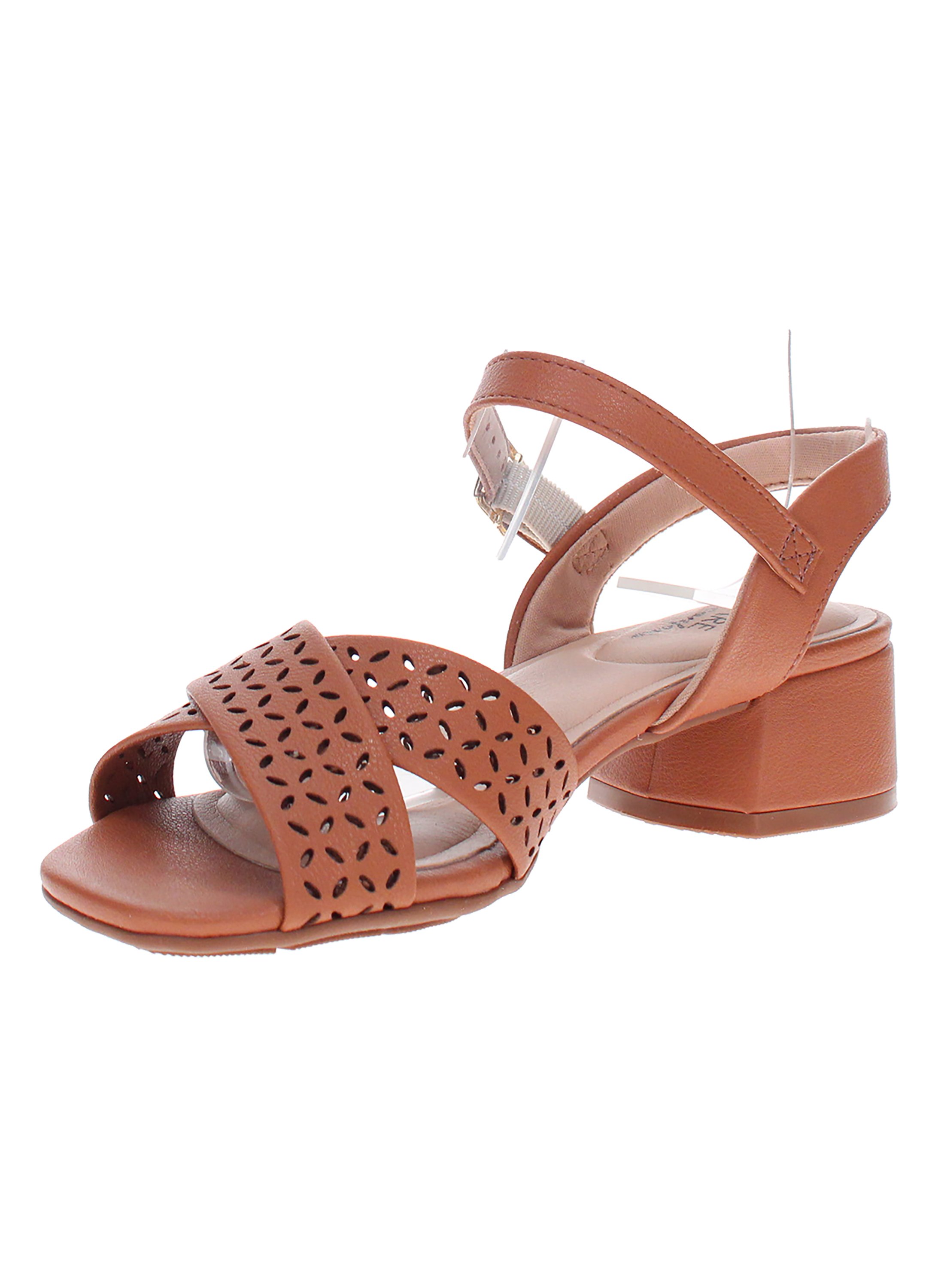 Brown Ankle Strap Sandals with Laser Cut Detail