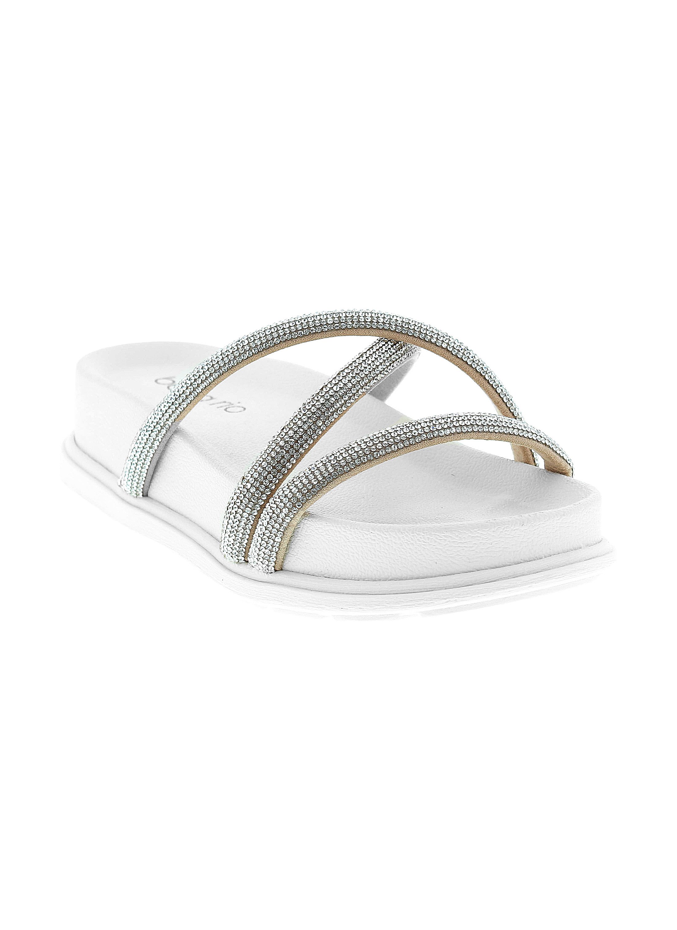 Off-White Rhinestone Flat Sandals