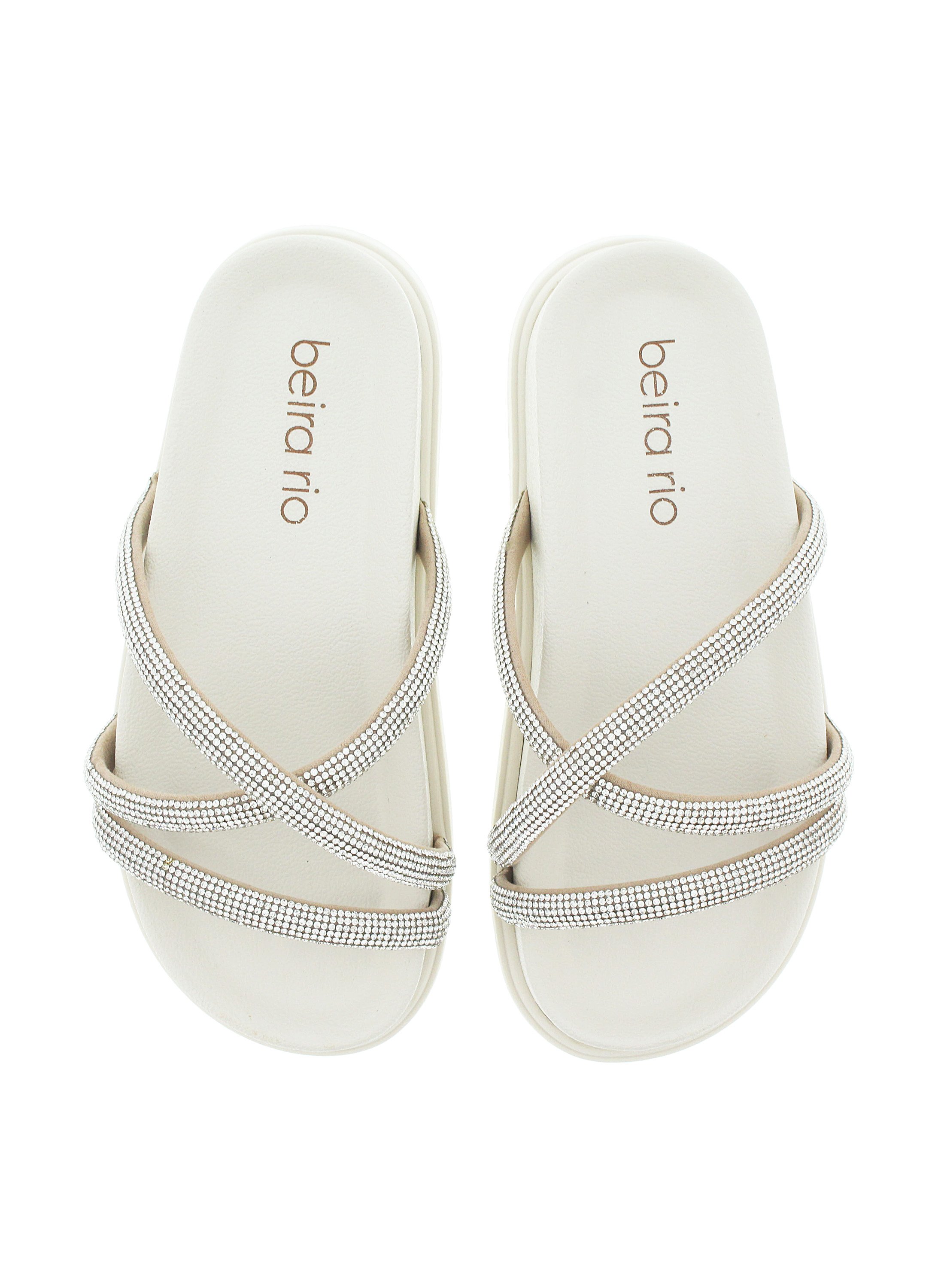 Off-White Rhinestone Flat Sandals