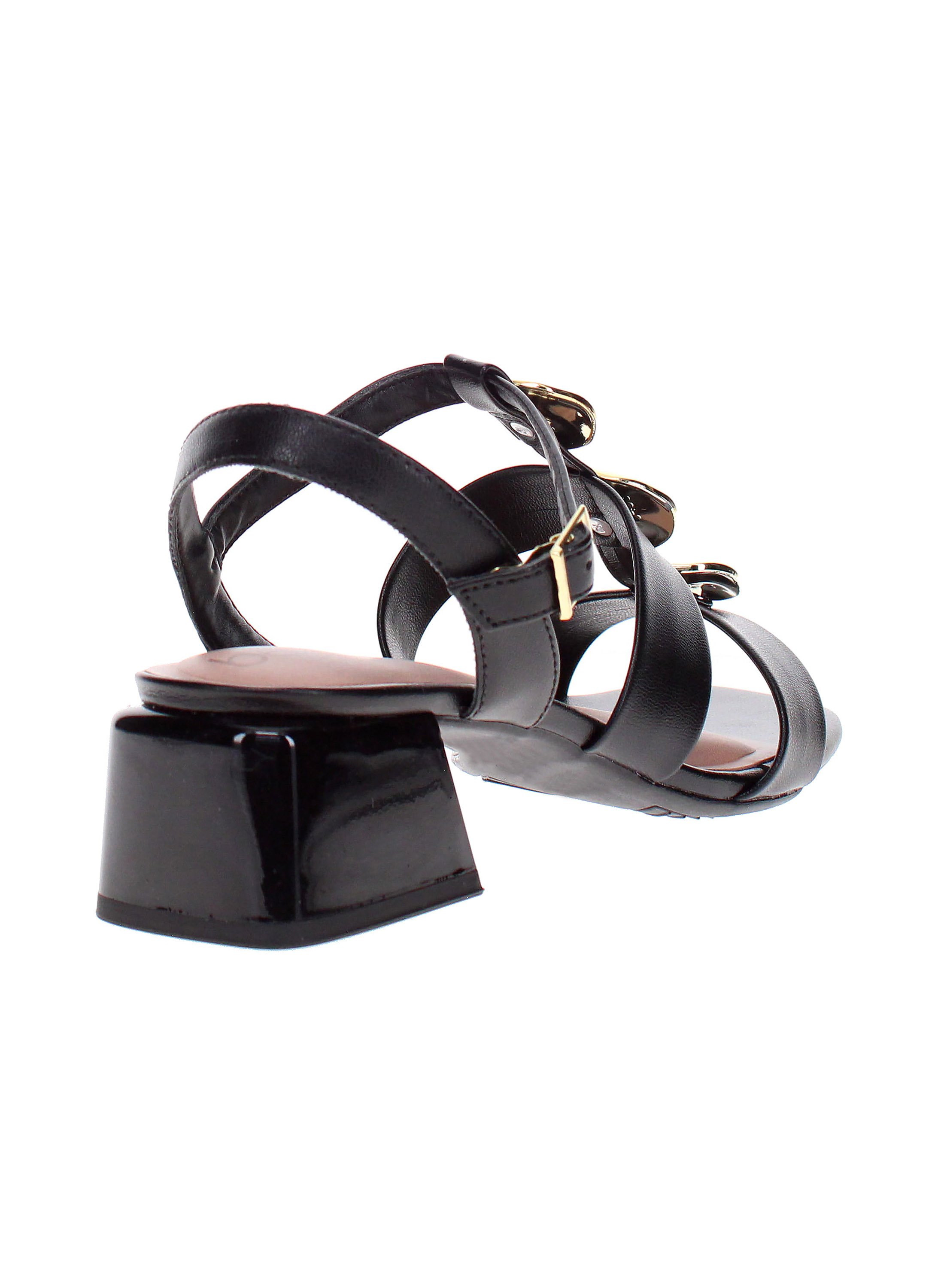 Black Ankle Strap Metal Accent Sandals