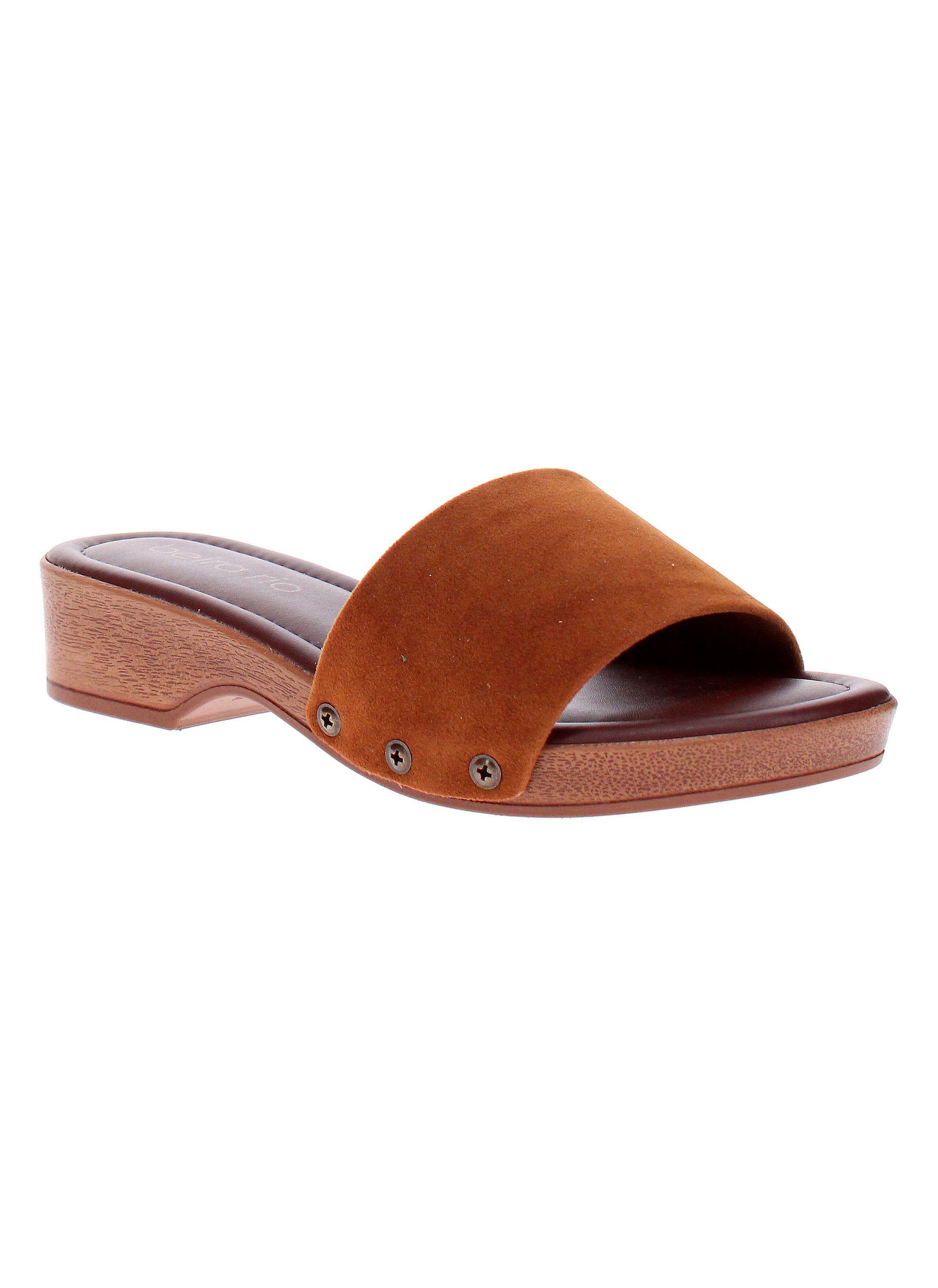 Brown Wide Strap Slip-On Sandals