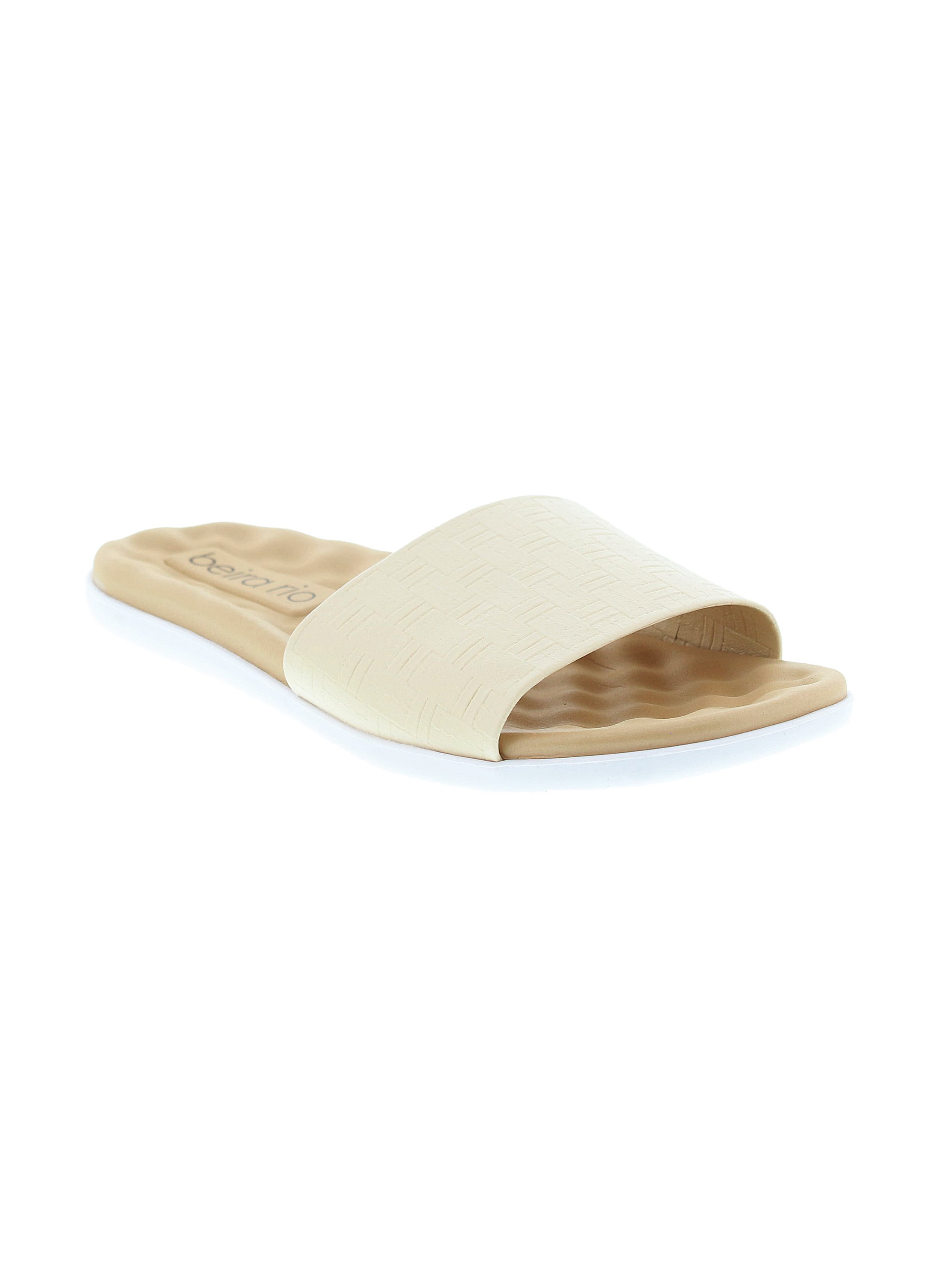 Beige Textured Slip-On Flat Sandals