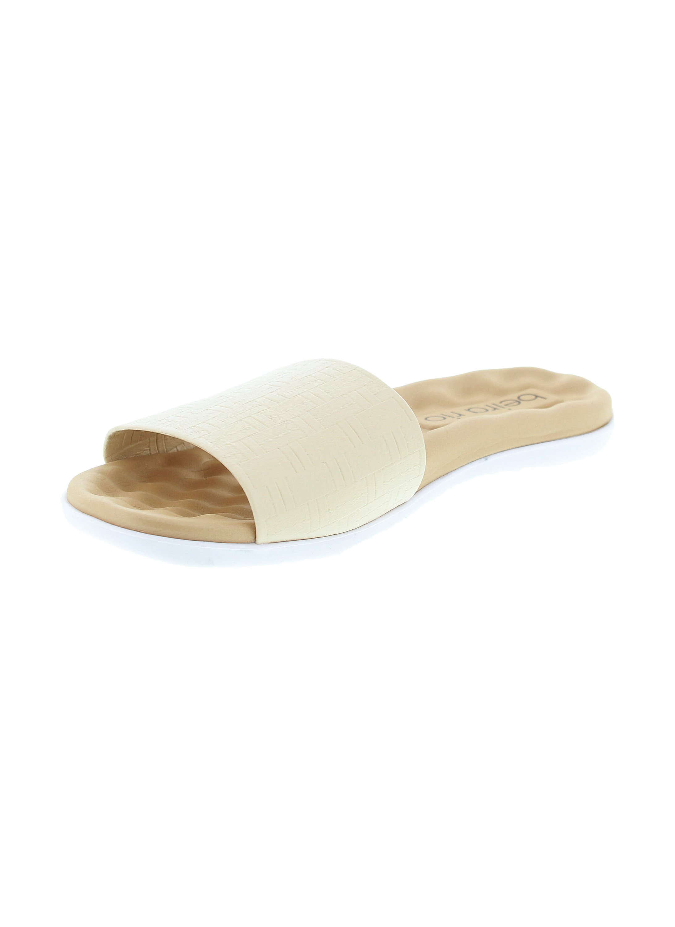 Beige Textured Slip-On Flat Sandals