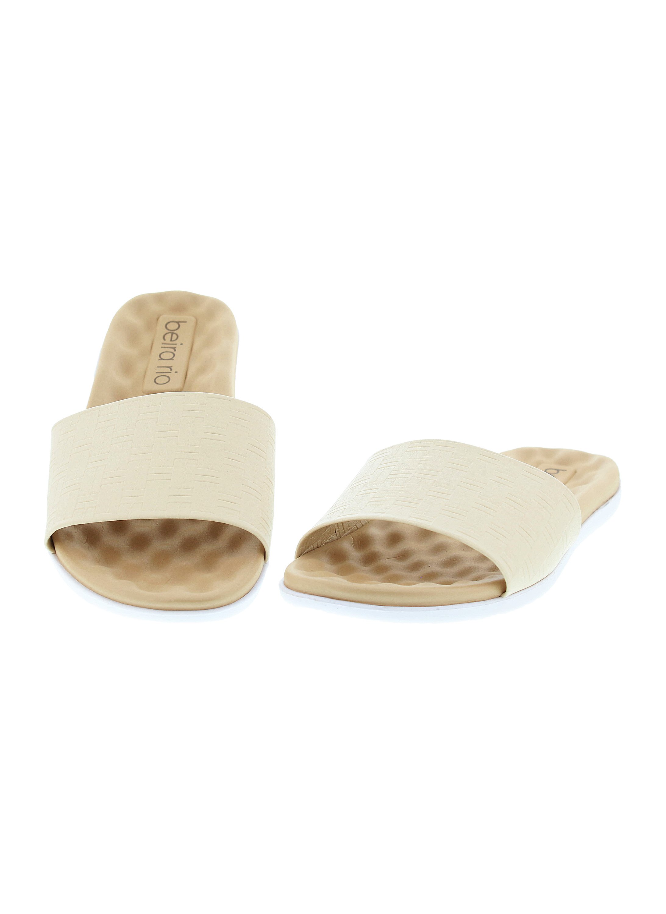 Beige Textured Slip-On Flat Sandals