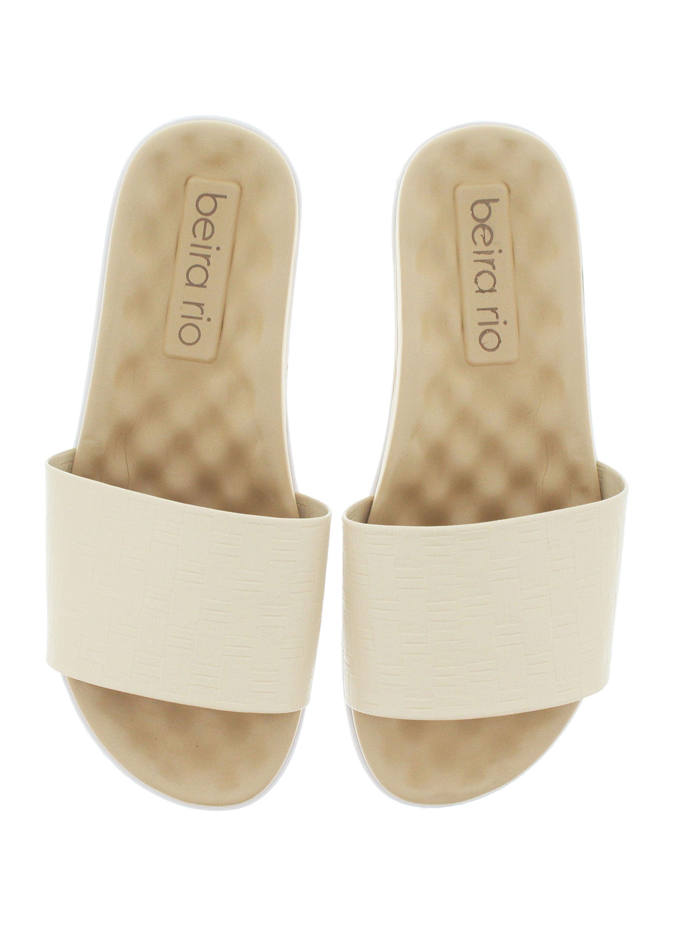 Beige Textured Slip-On Flat Sandals