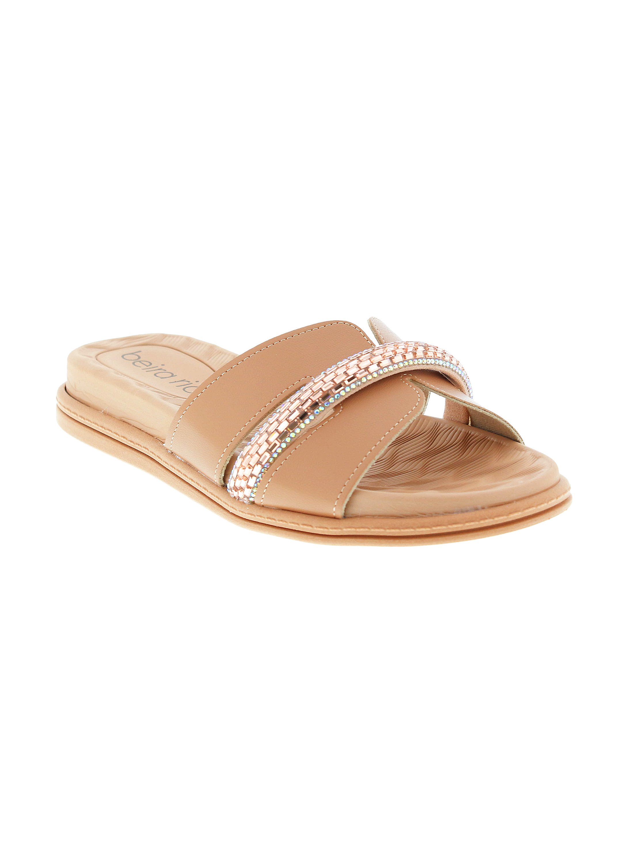 Tan Embellished Slip-On Sandals