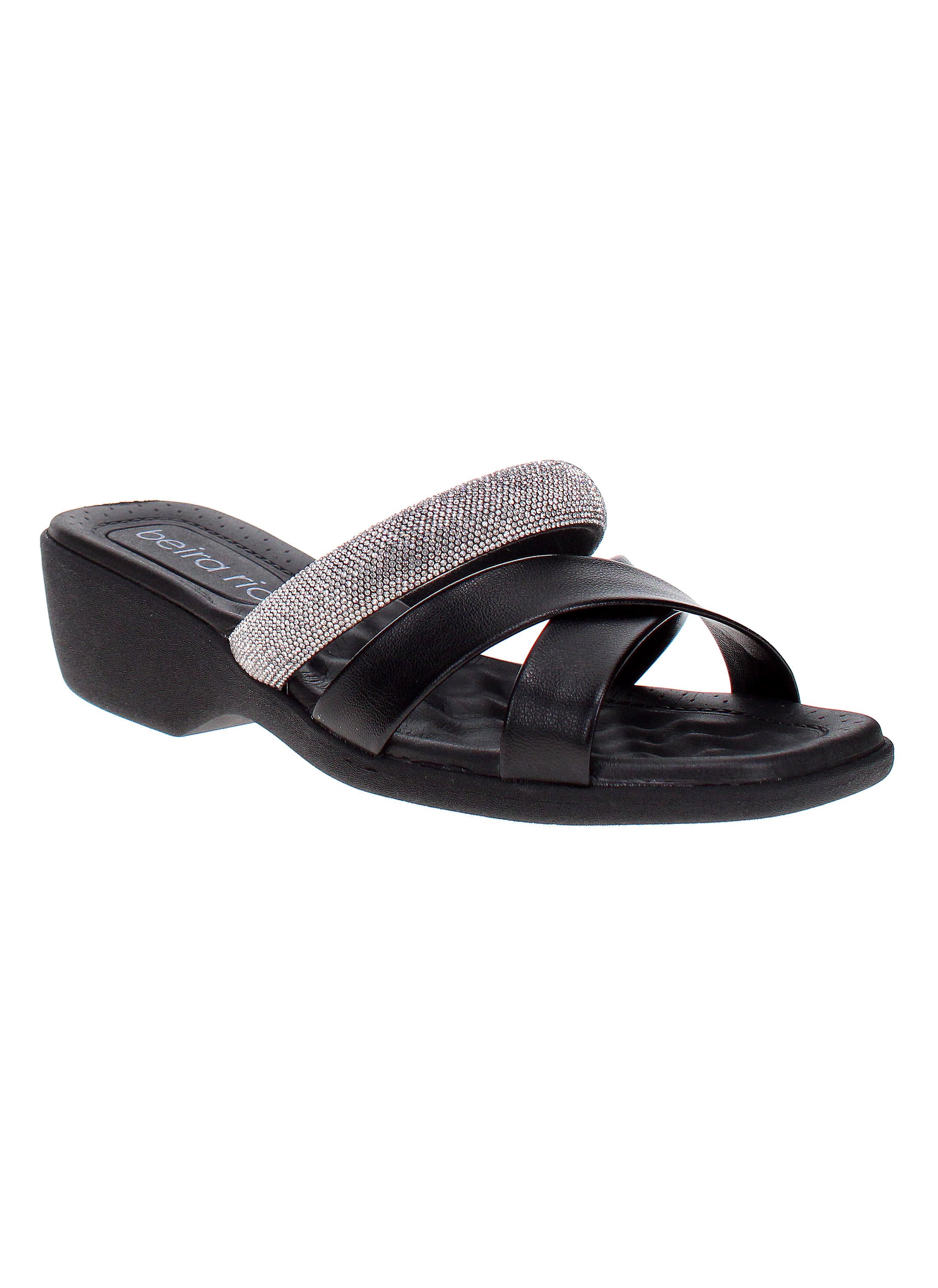 Black Slip-On Sandals with Rhinestone Embellishment
