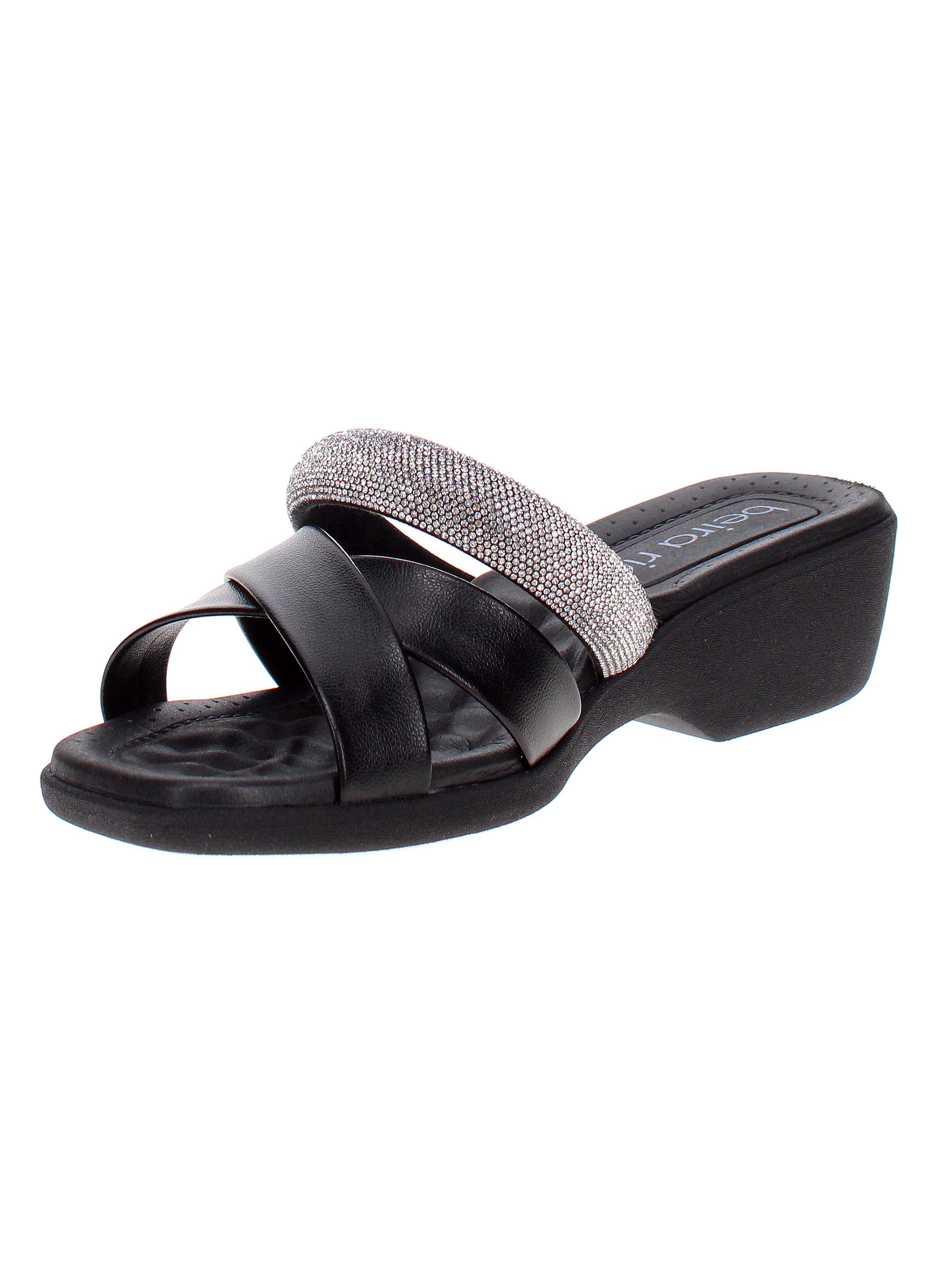 Black Slip-On Sandals with Rhinestone Embellishment