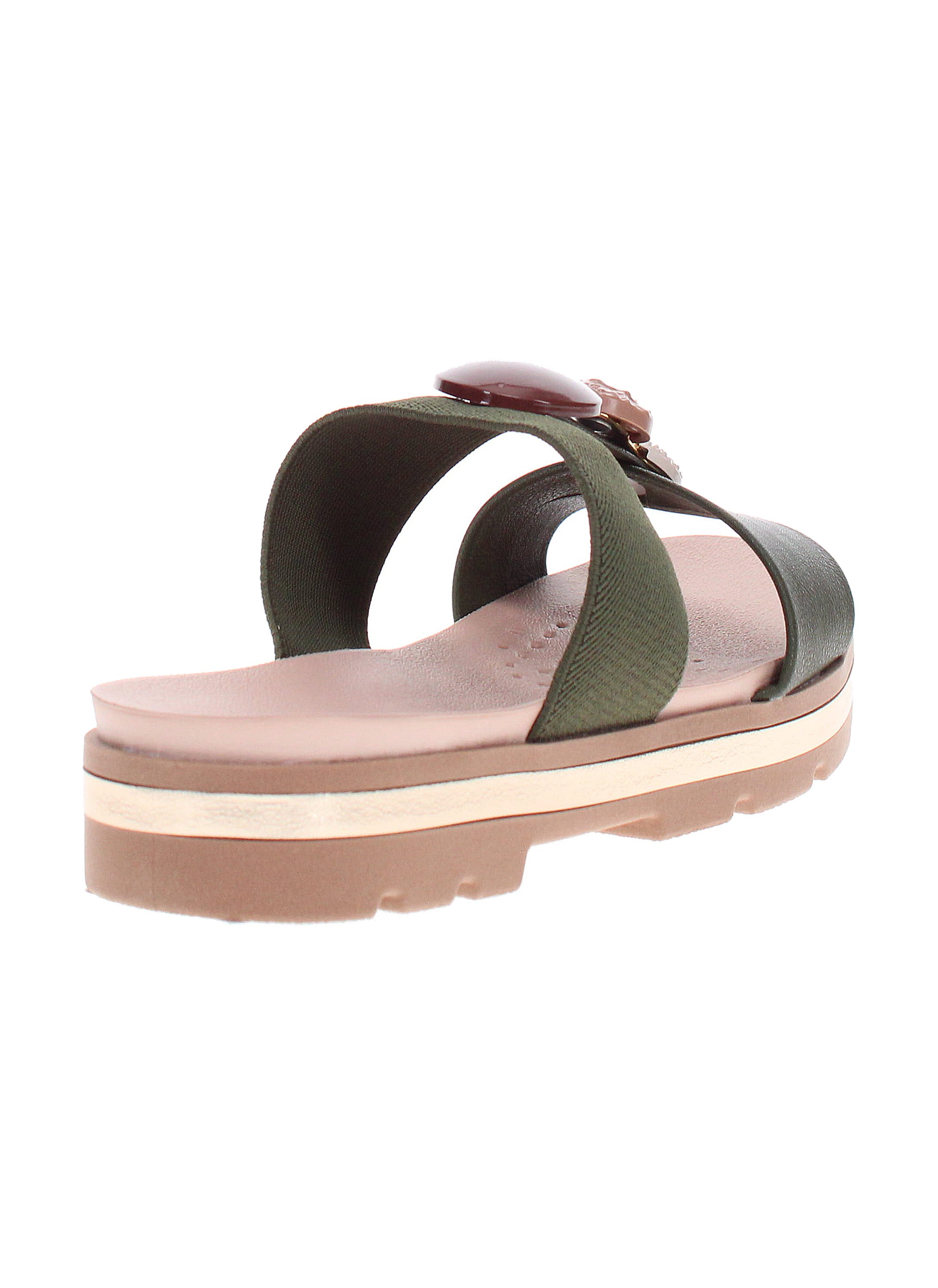 Green Slip-On Flat Sandals with Embellishments