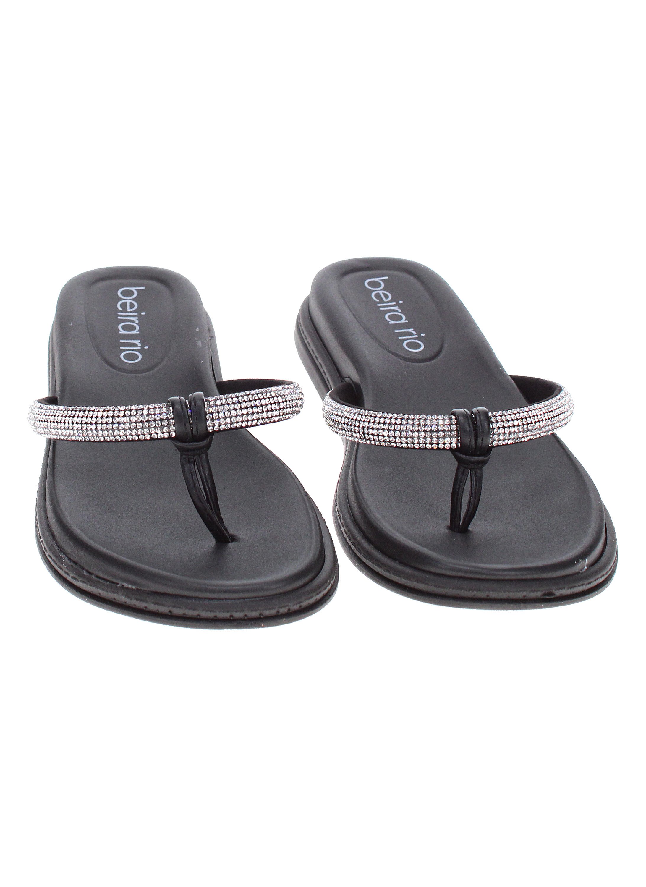 Black Rhinestone Flat Sandals
