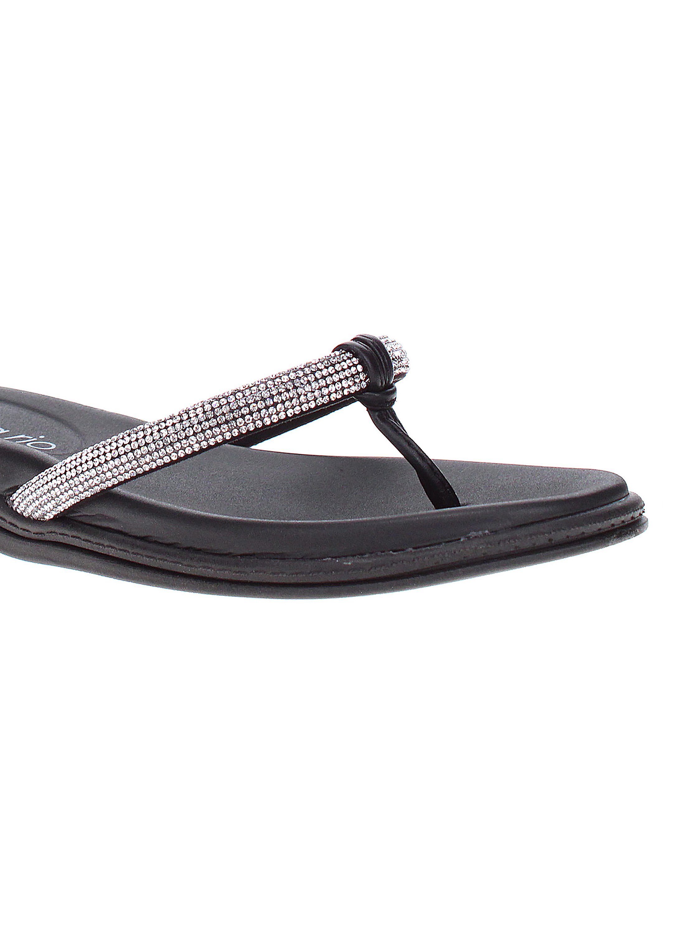 Black Rhinestone Flat Sandals