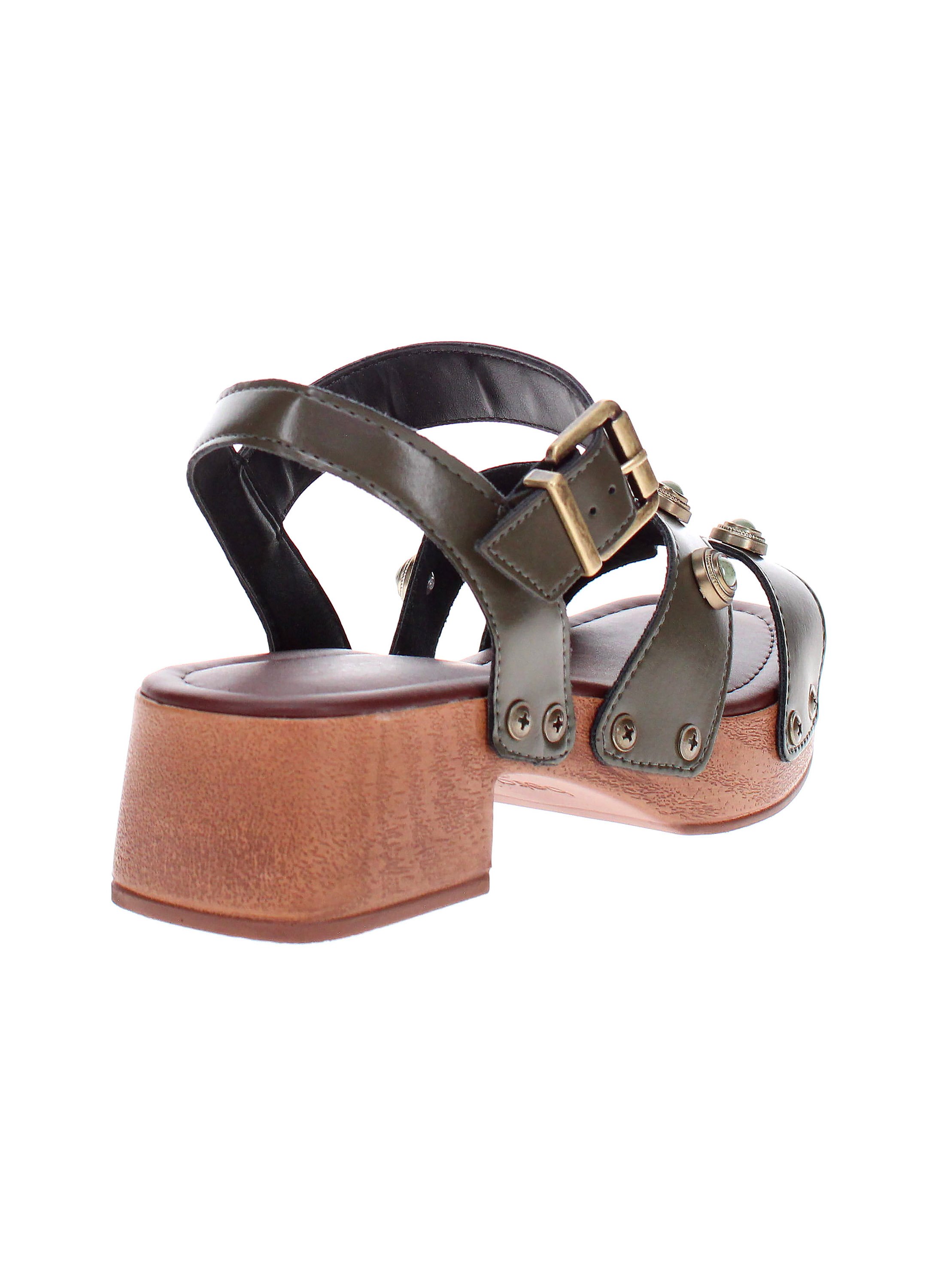 Olive Green Ankle Strap Sandals with Embellishments