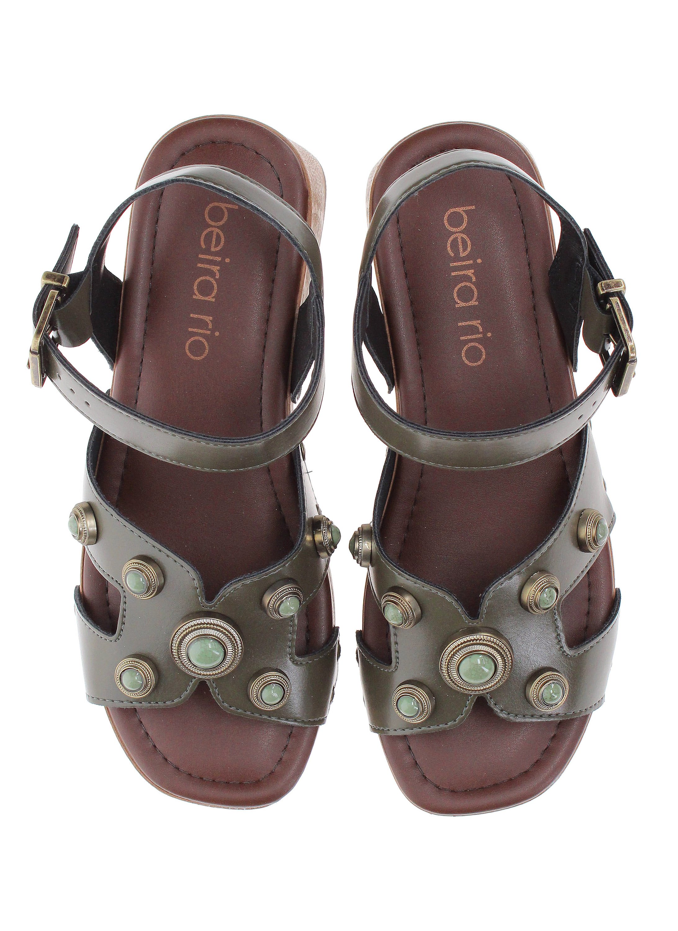 Olive Green Ankle Strap Sandals with Embellishments