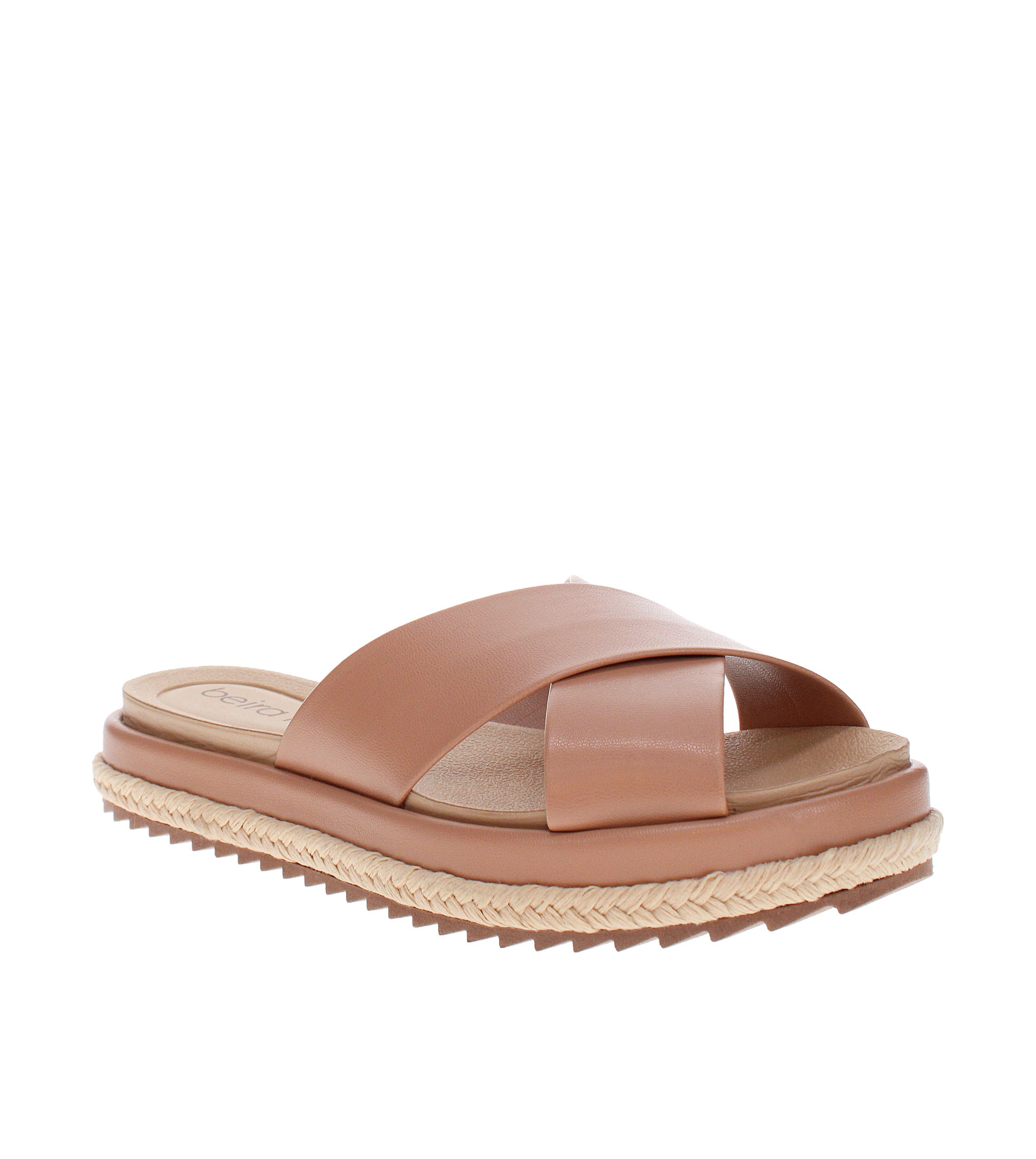Nude Cross Strap Flat Sandals