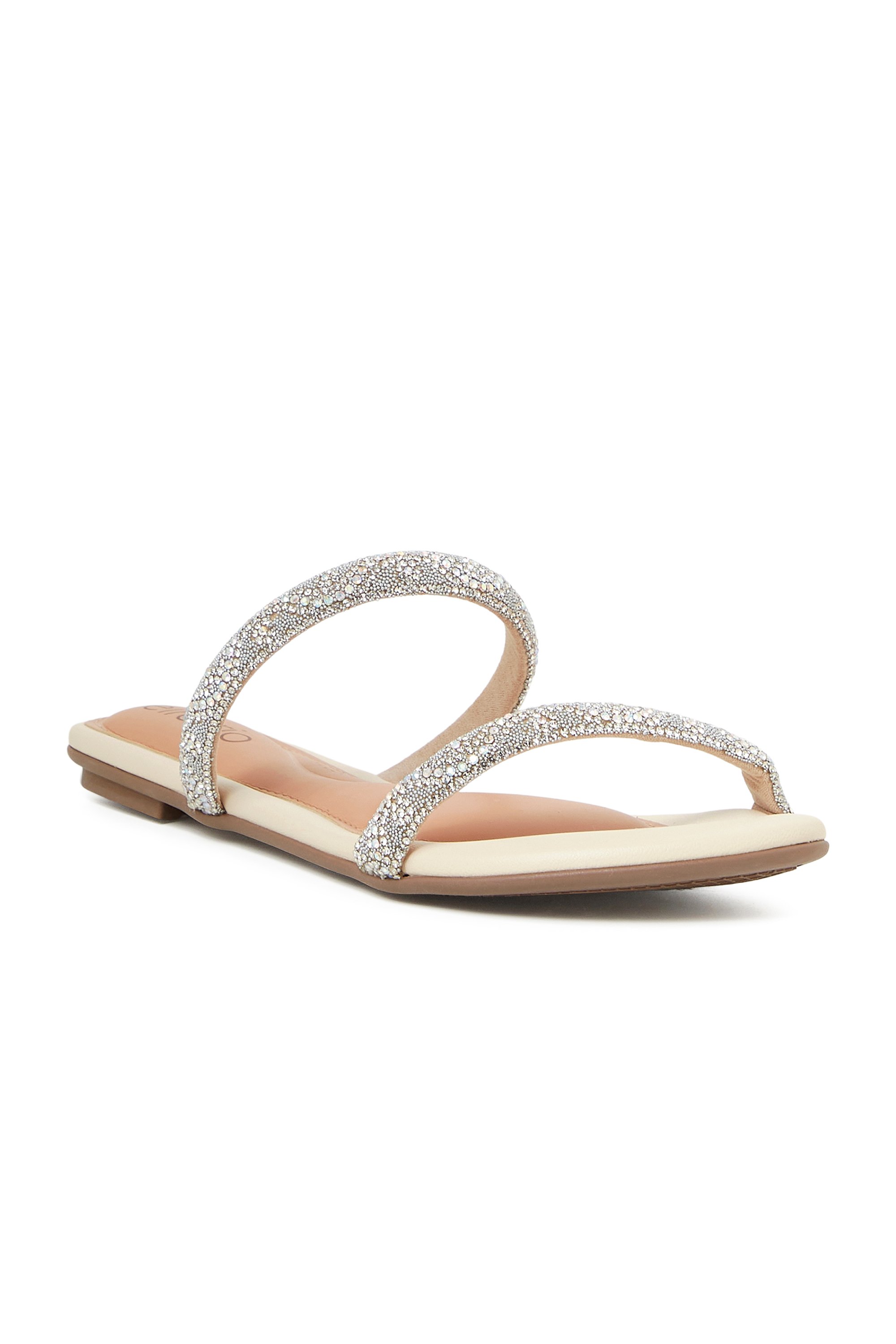 Silver Embellished Strap Flat Sandals