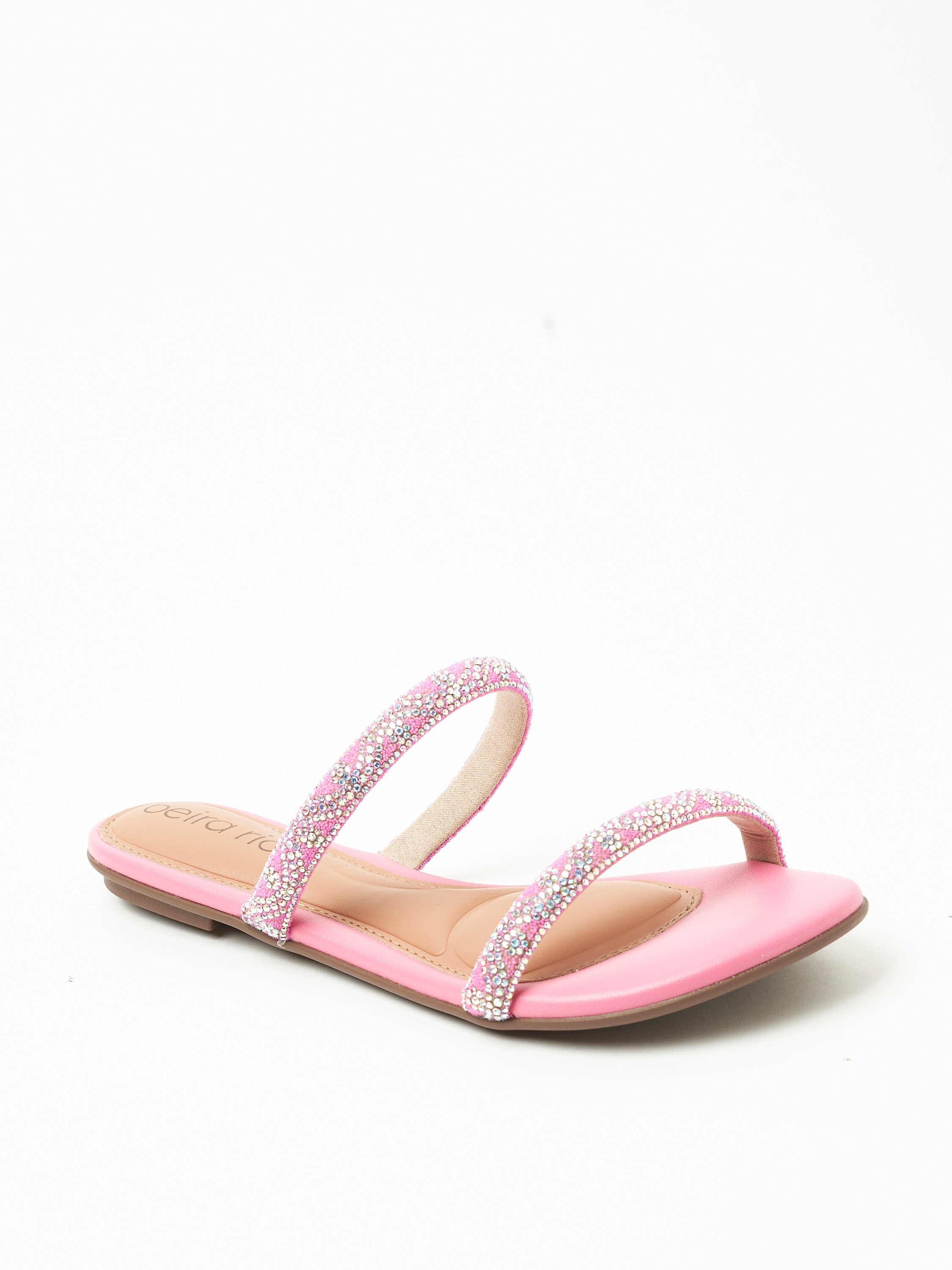 Pink Embellished Strap Flat Sandals