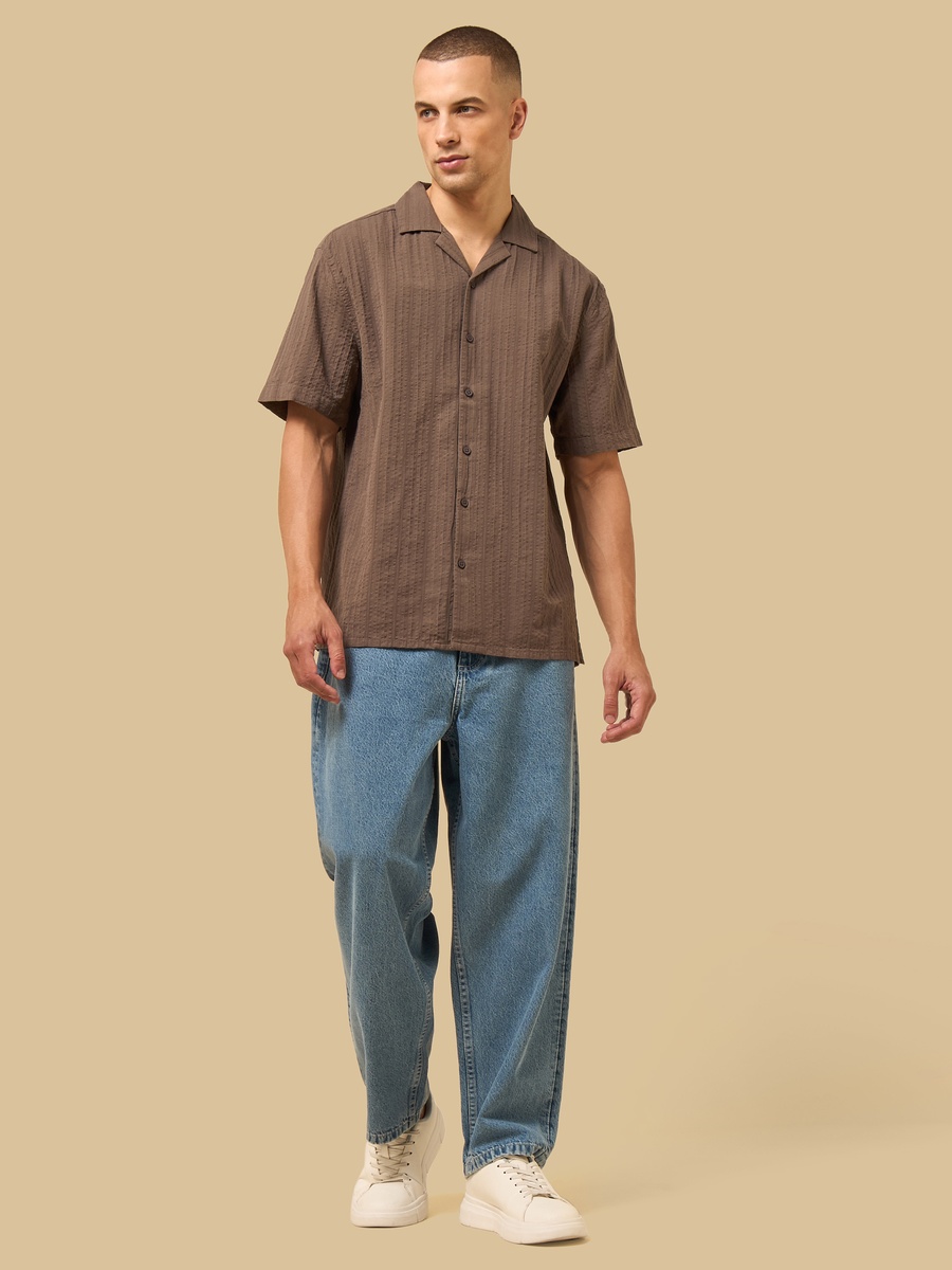 Textured Relaxed Fit Shirt with Camp Collar