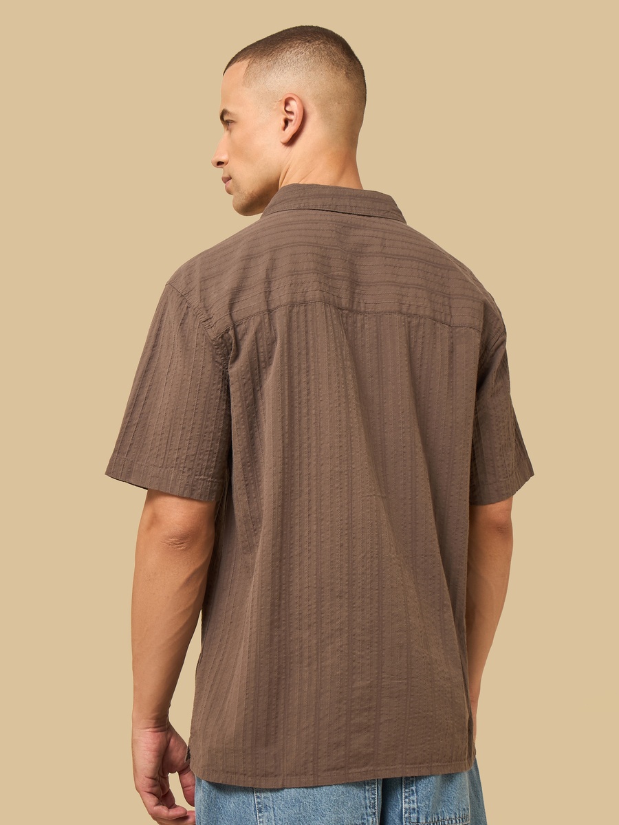 Textured Relaxed Fit Shirt with Camp Collar