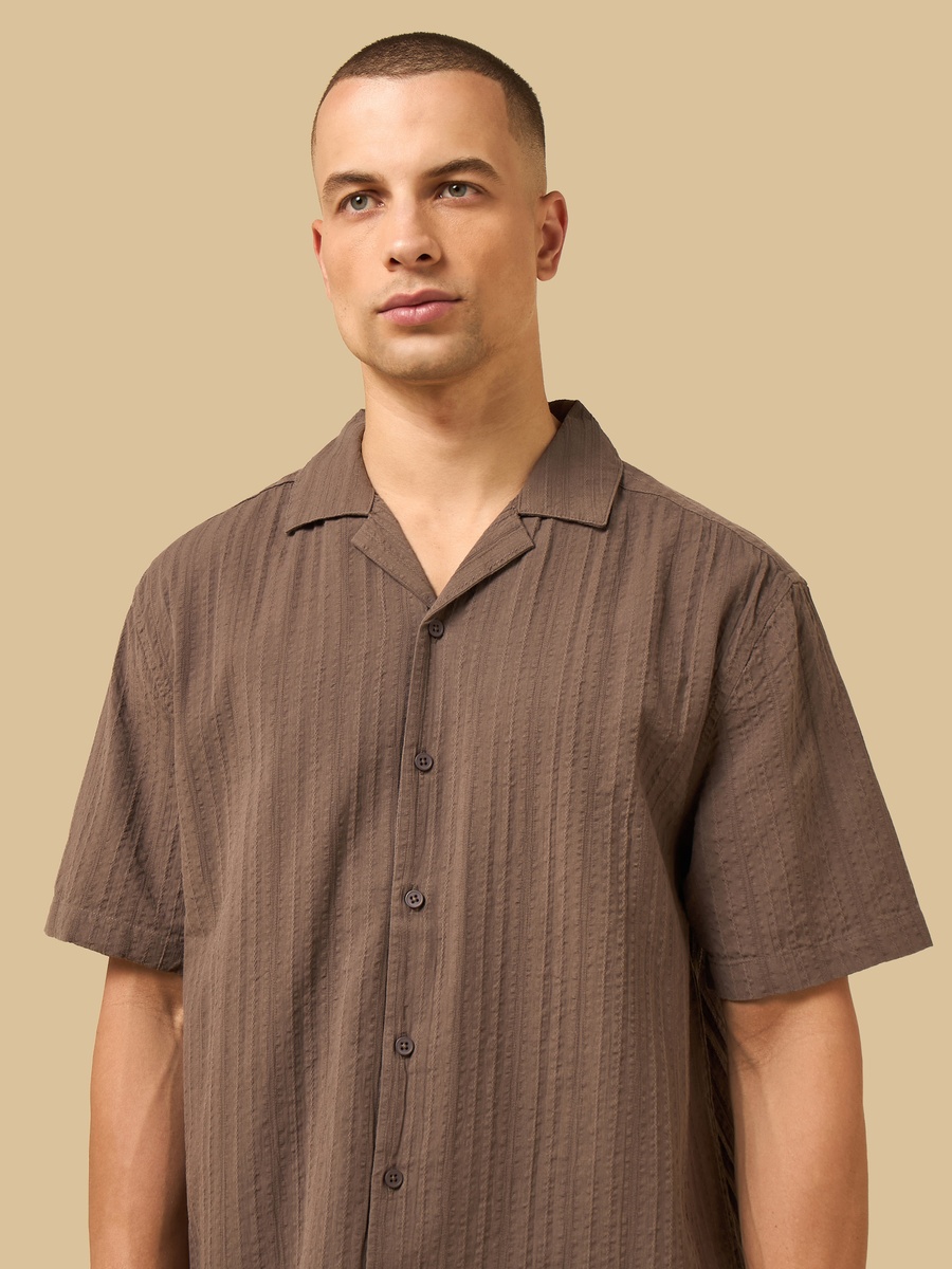 Textured Relaxed Fit Shirt with Camp Collar