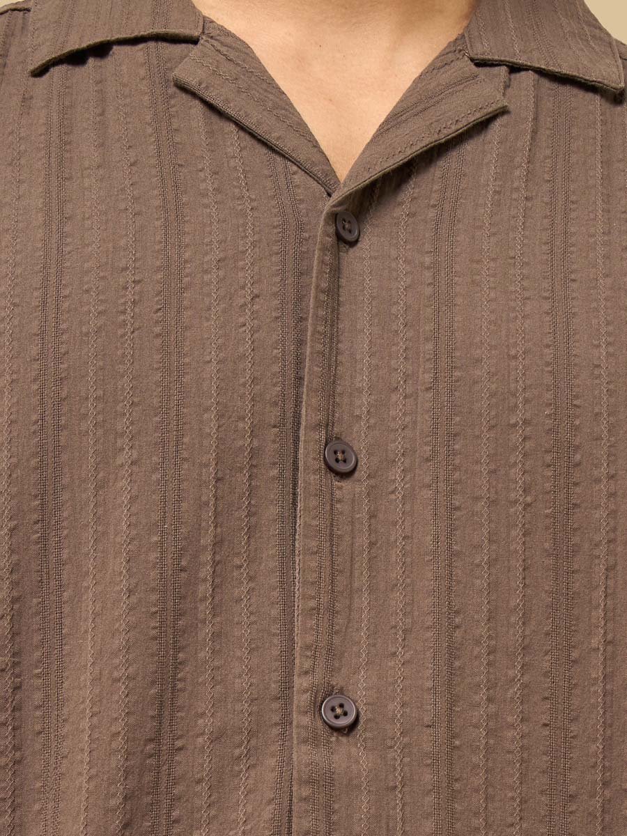 Textured Relaxed Fit Shirt with Camp Collar