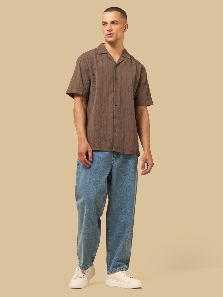 Textured Relaxed Fit Shirt with Camp Collar