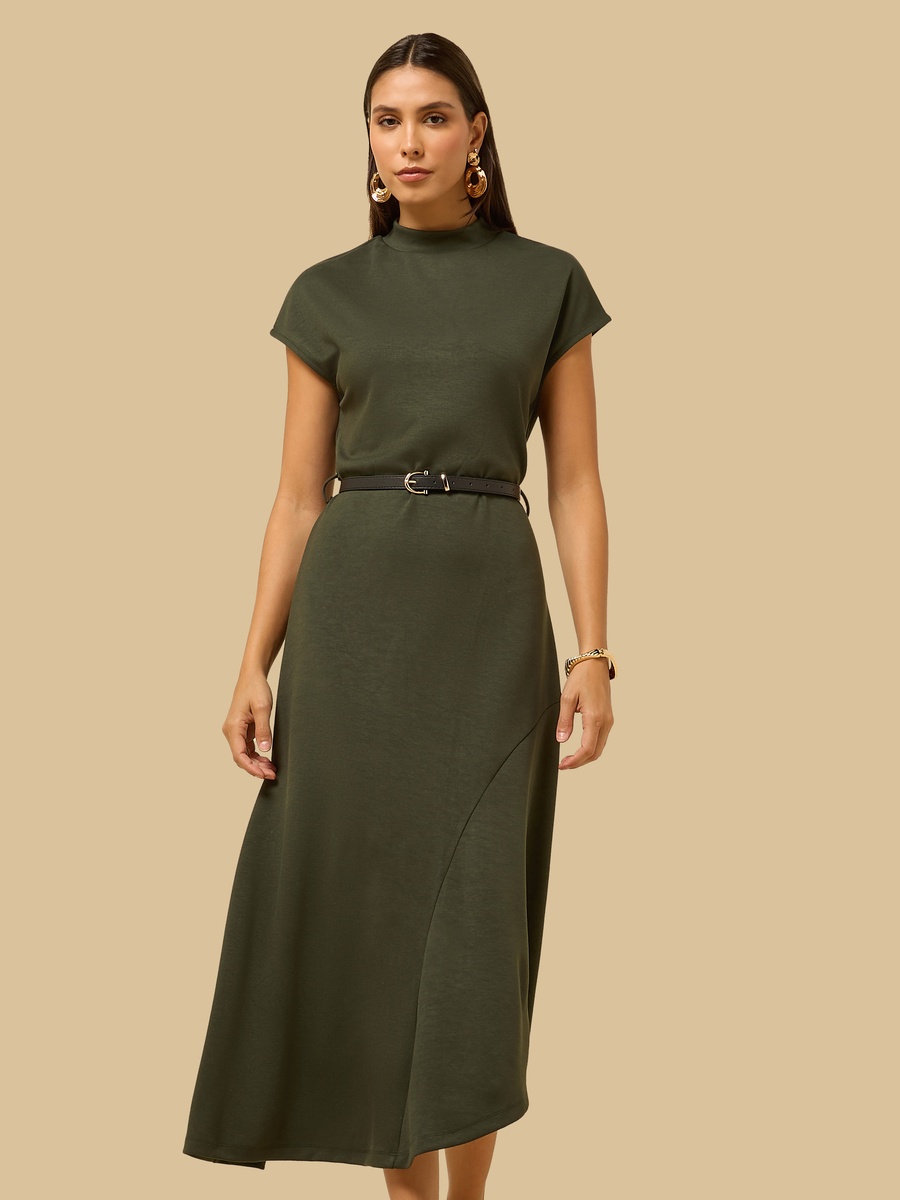 Assymetrical Maxi Dress with Belt