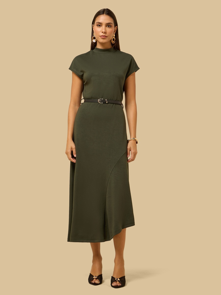 Assymetrical Maxi Dress with Belt