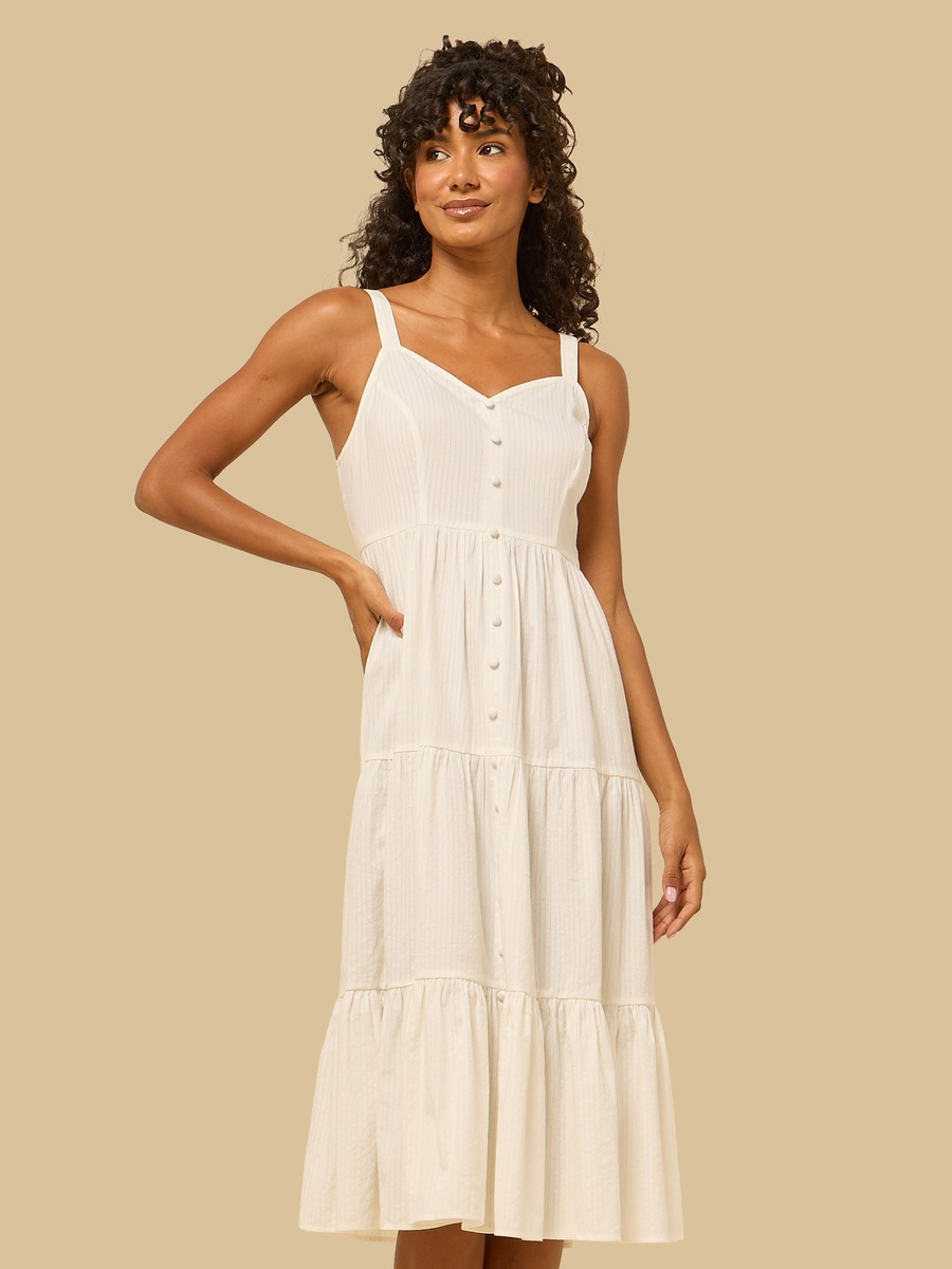 Seersucker Sleeveless Tiered Dress