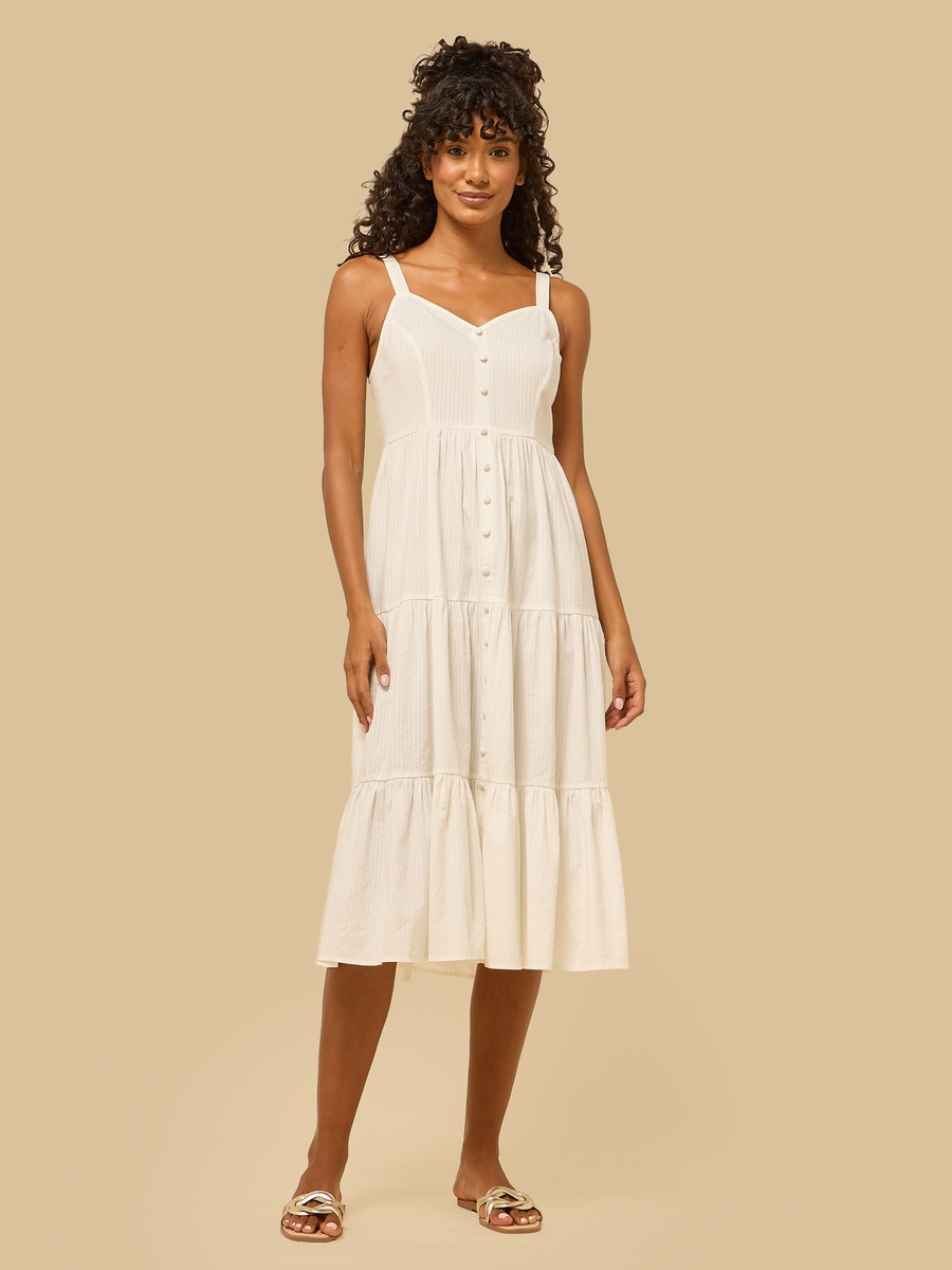 Seersucker Sleeveless Tiered Dress