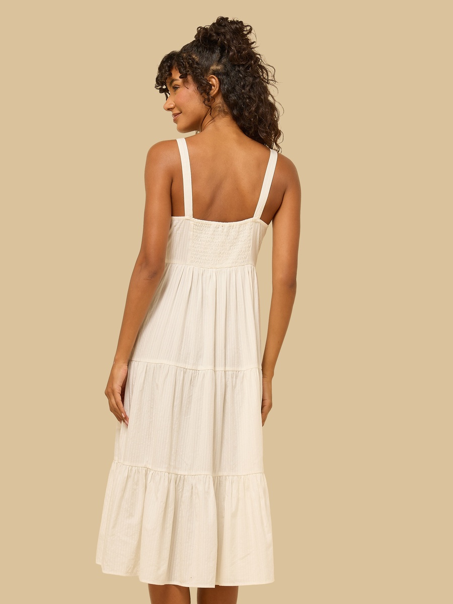Seersucker Sleeveless Tiered Dress