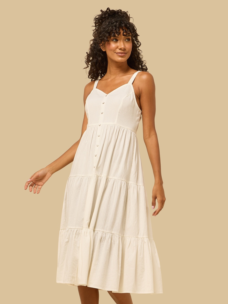Seersucker Sleeveless Tiered Dress