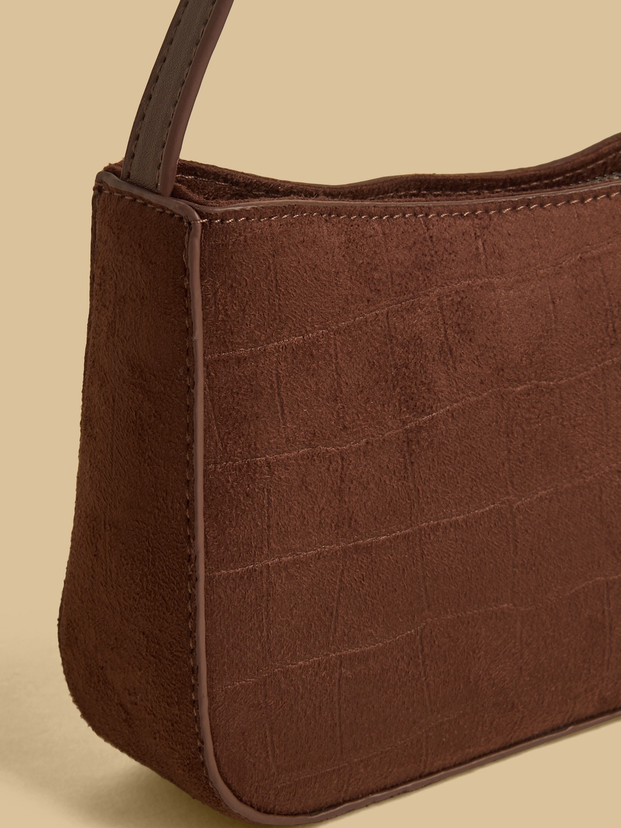 Textured Shoulder Bag with Zip Closure