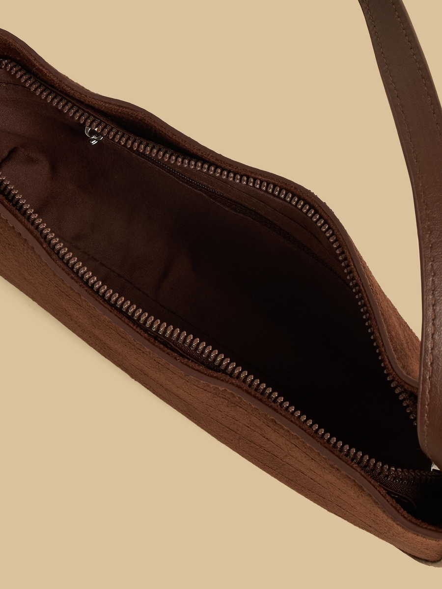 Textured Shoulder Bag with Zip Closure