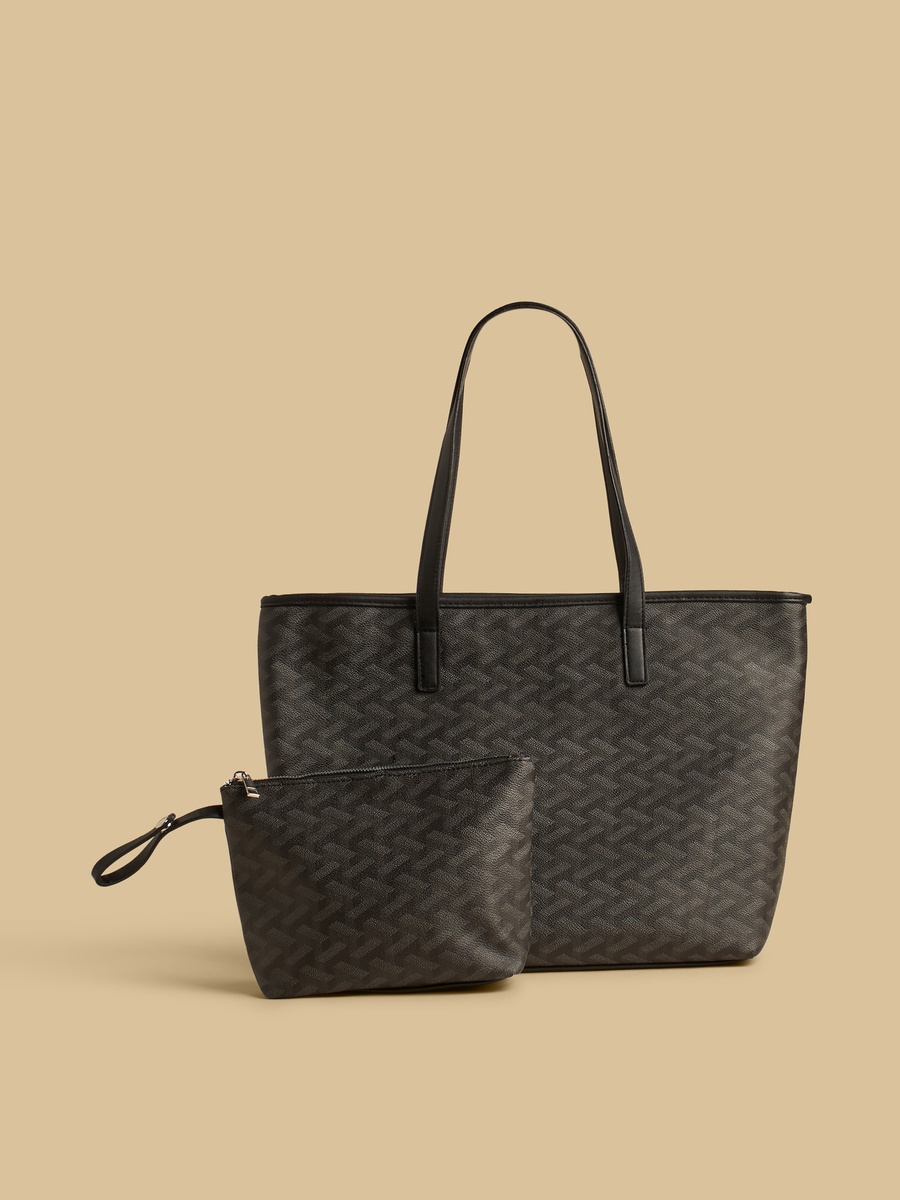 Textured Tote Bag with Pouch