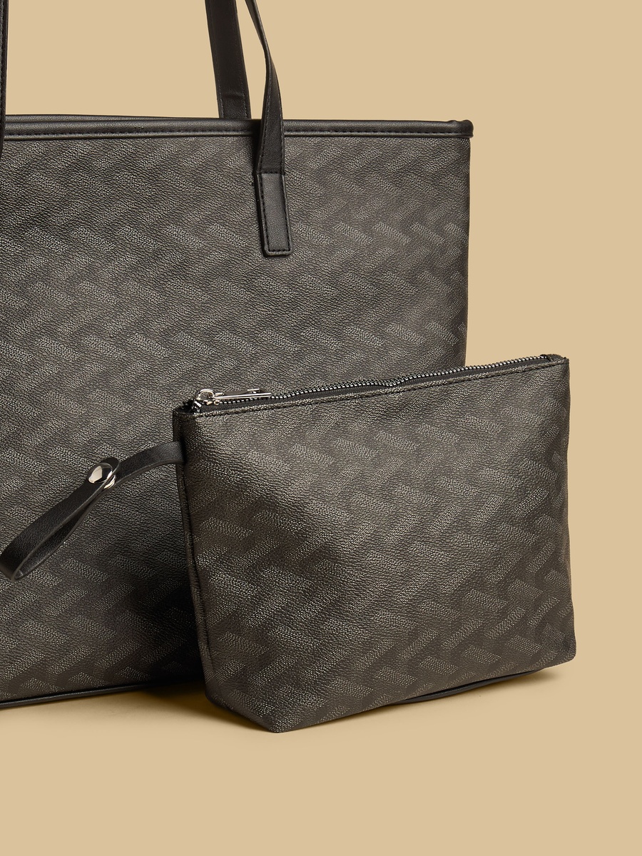 Textured Tote Bag with Pouch