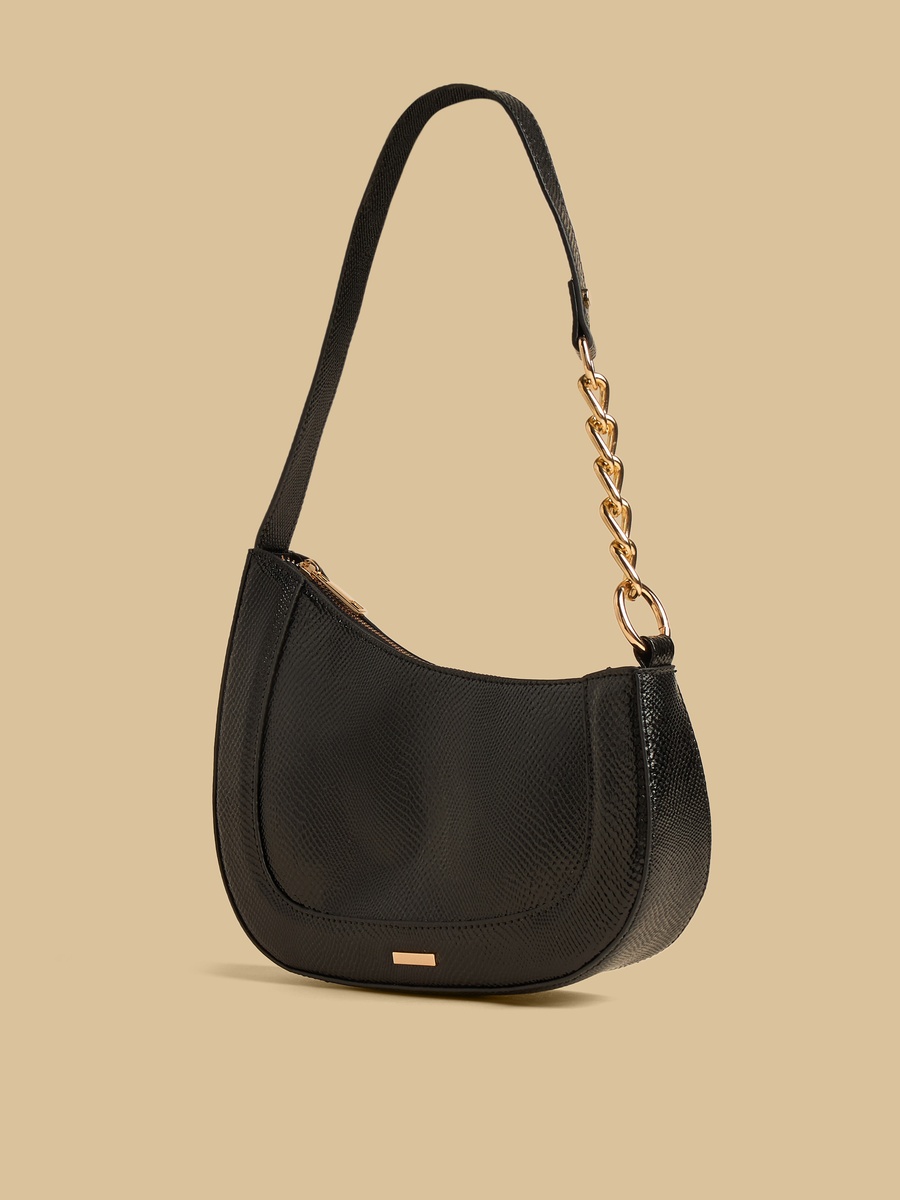 Chain Accent Shoulder Bag with Zip Closure