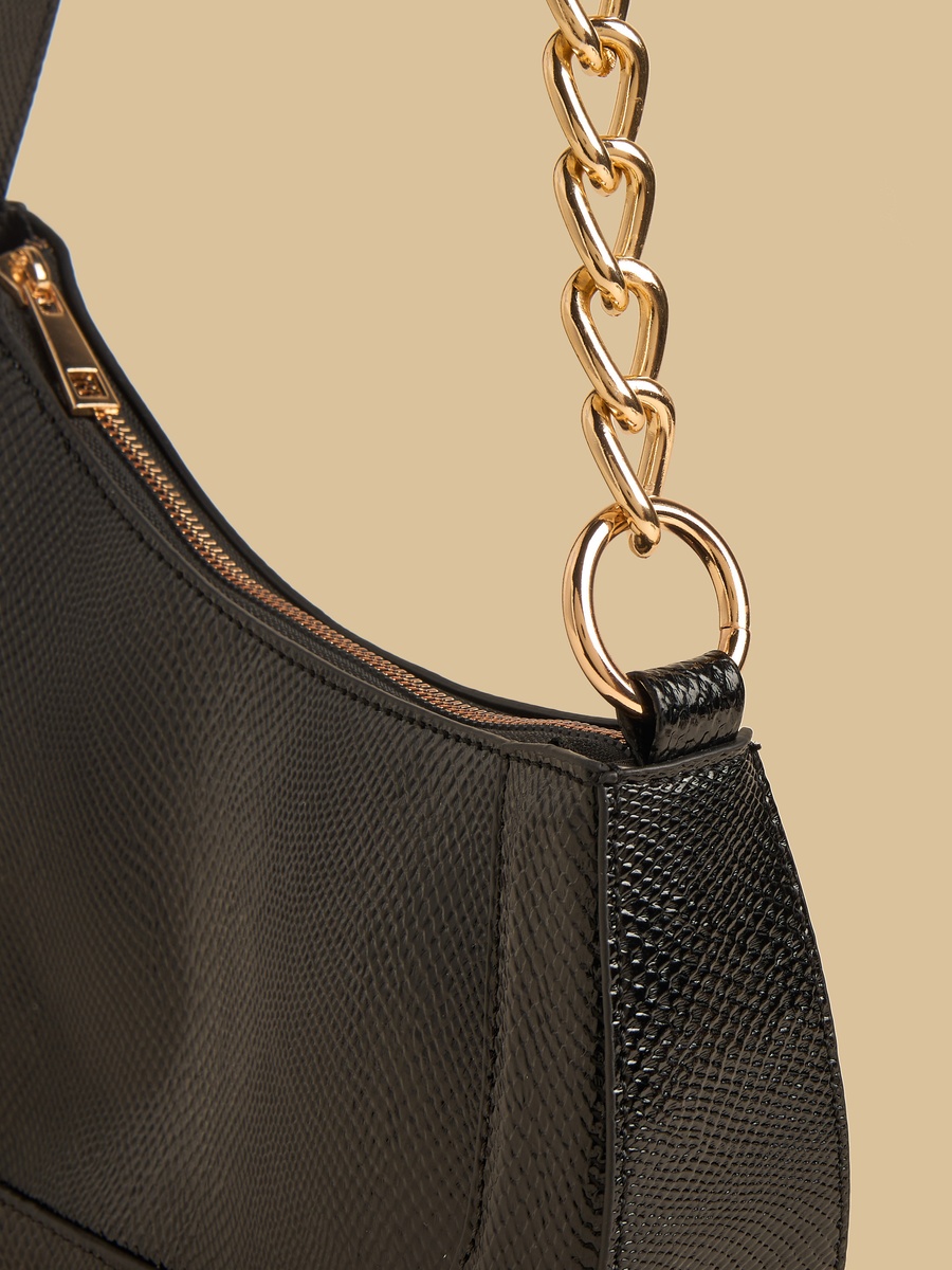 Chain Accent Shoulder Bag with Zip Closure
